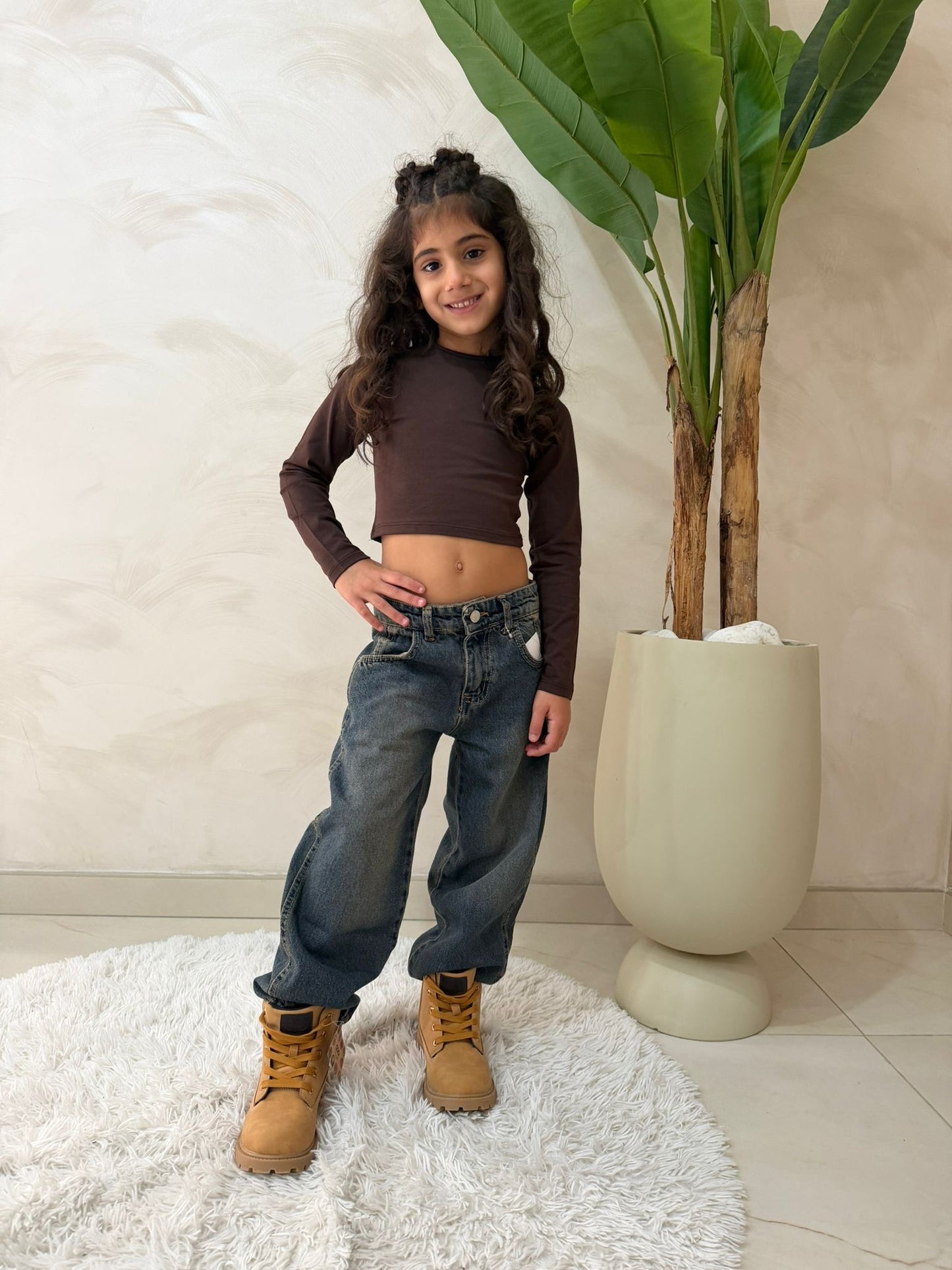 Jeans baggy bambina casual doppia tasca