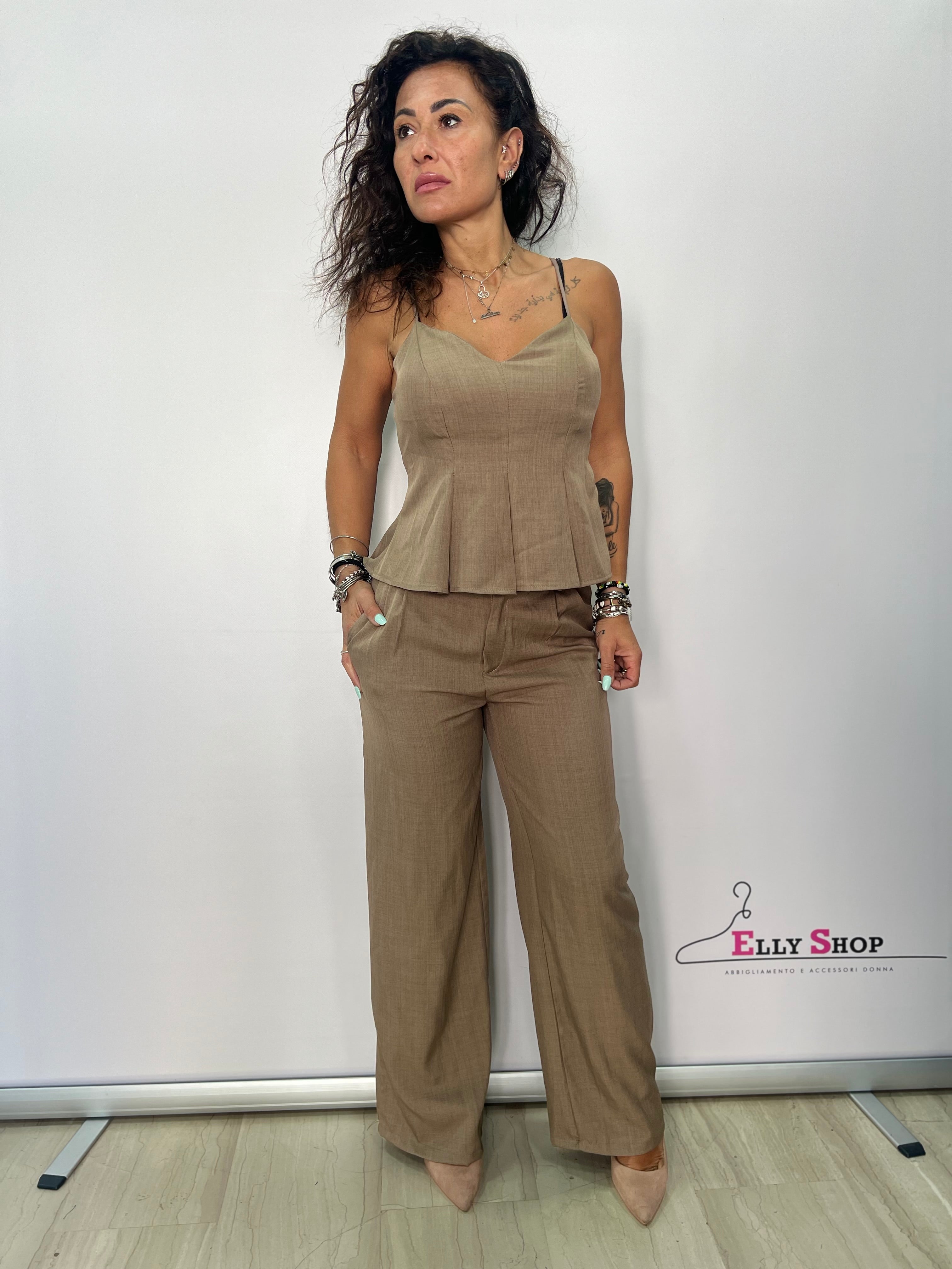 Completo elegante donna top e pantalone palazzo