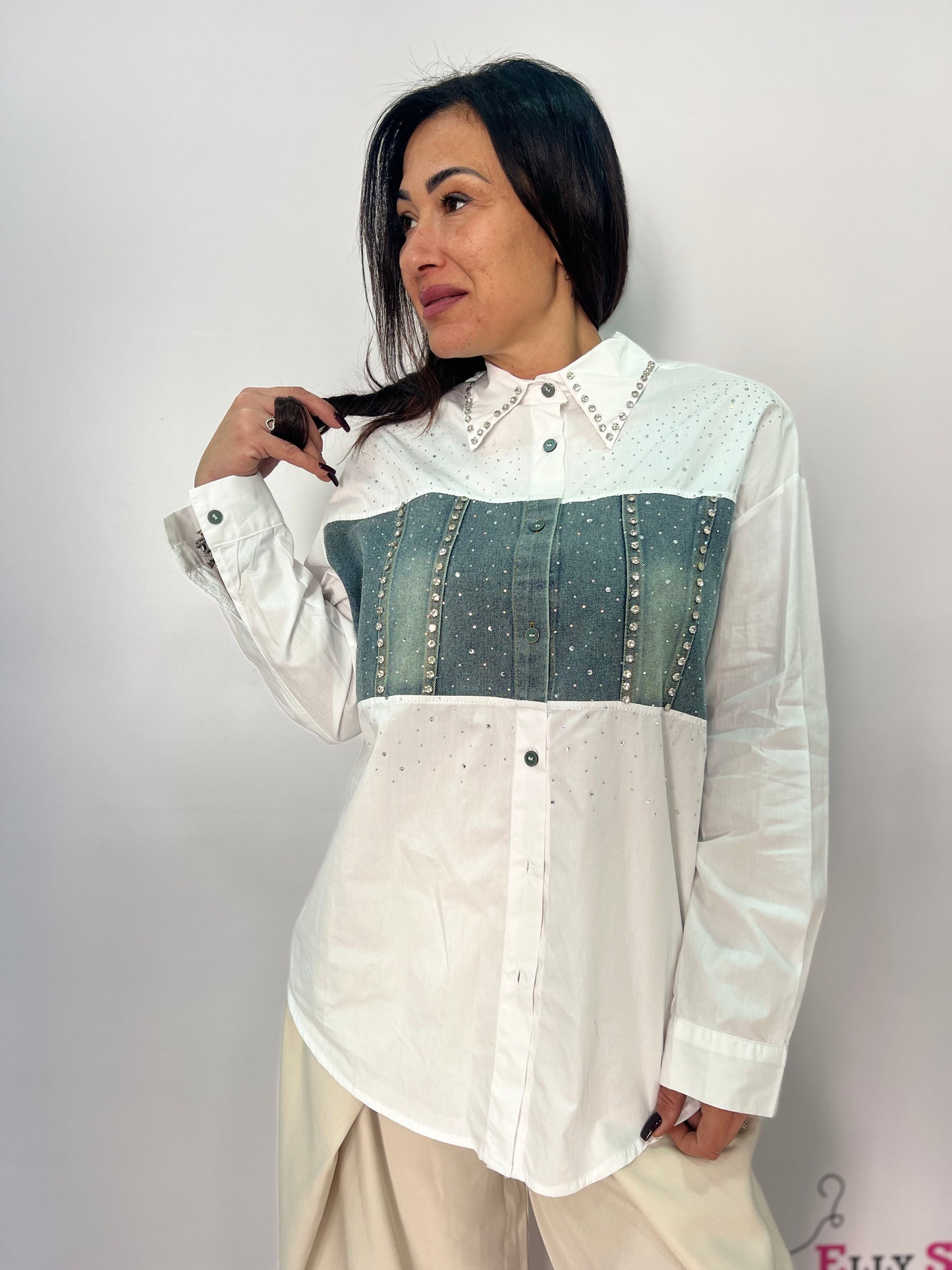 Camicia lunga donna con inserti decorativi