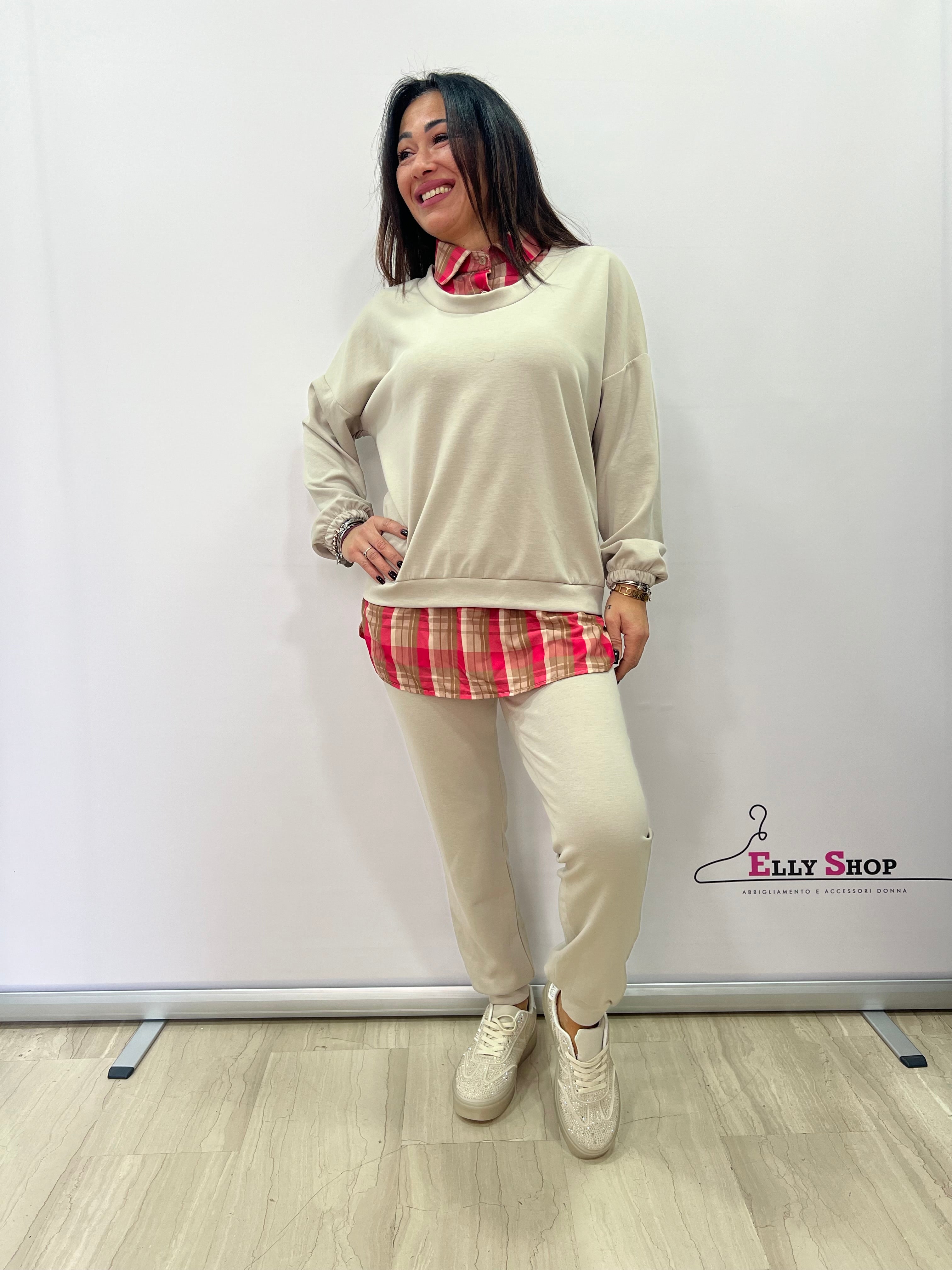Completo donna due pezzi con effetto camicia