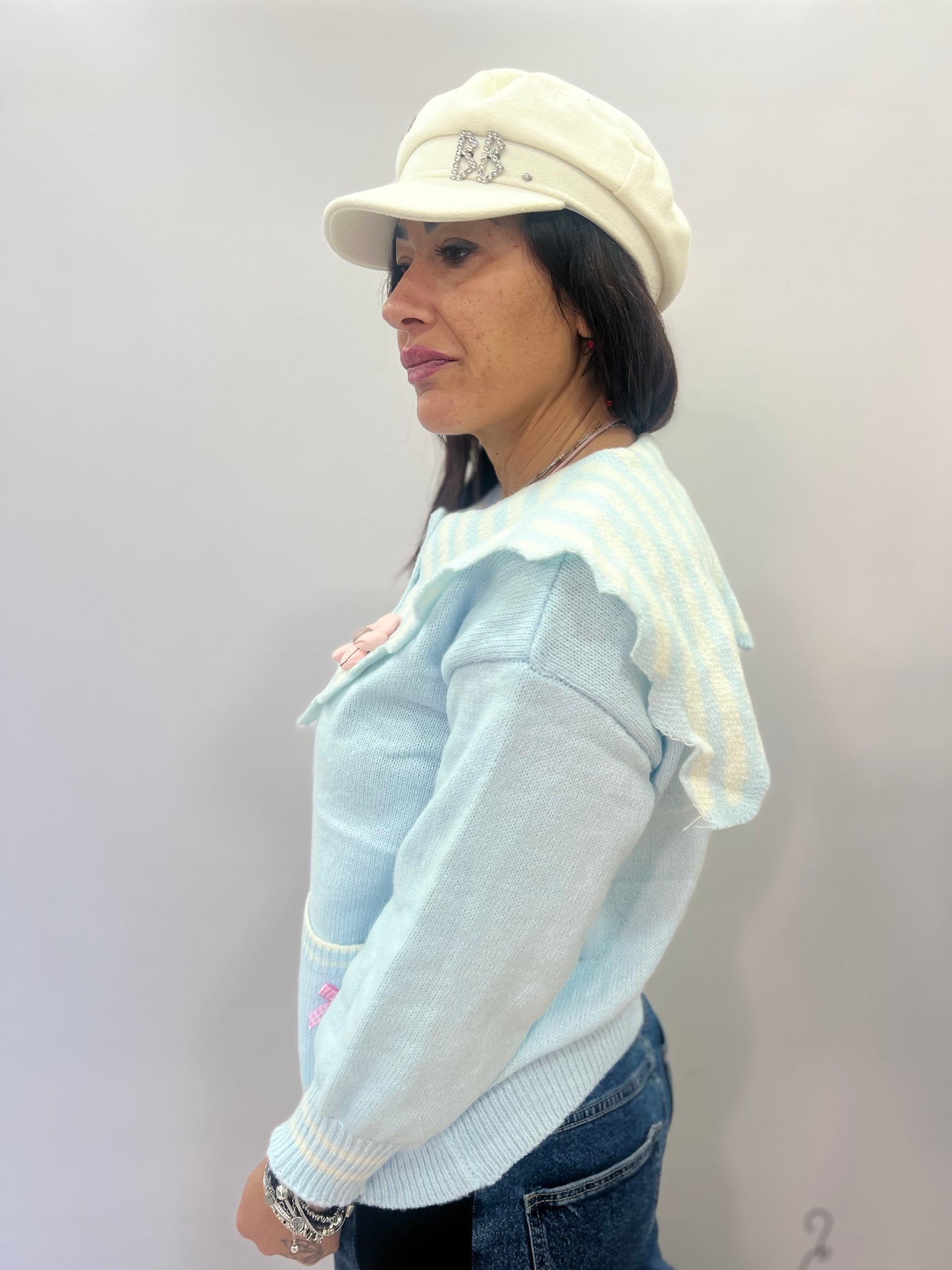 Cardigan donna con colletto bon ton