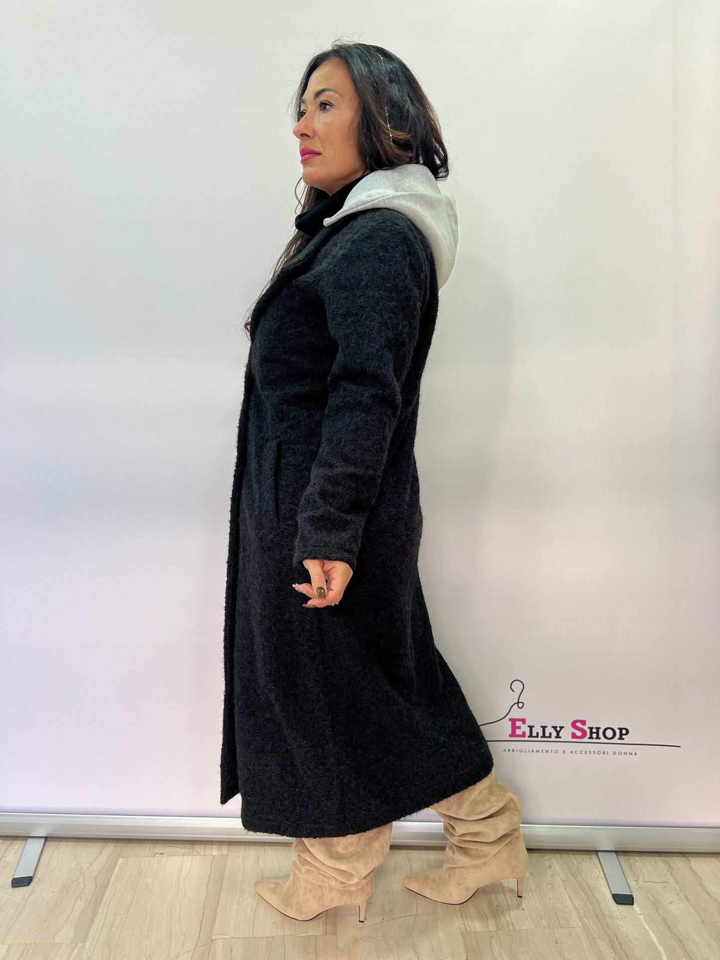 Cappotto lungo donna con cappuccio interno removibile