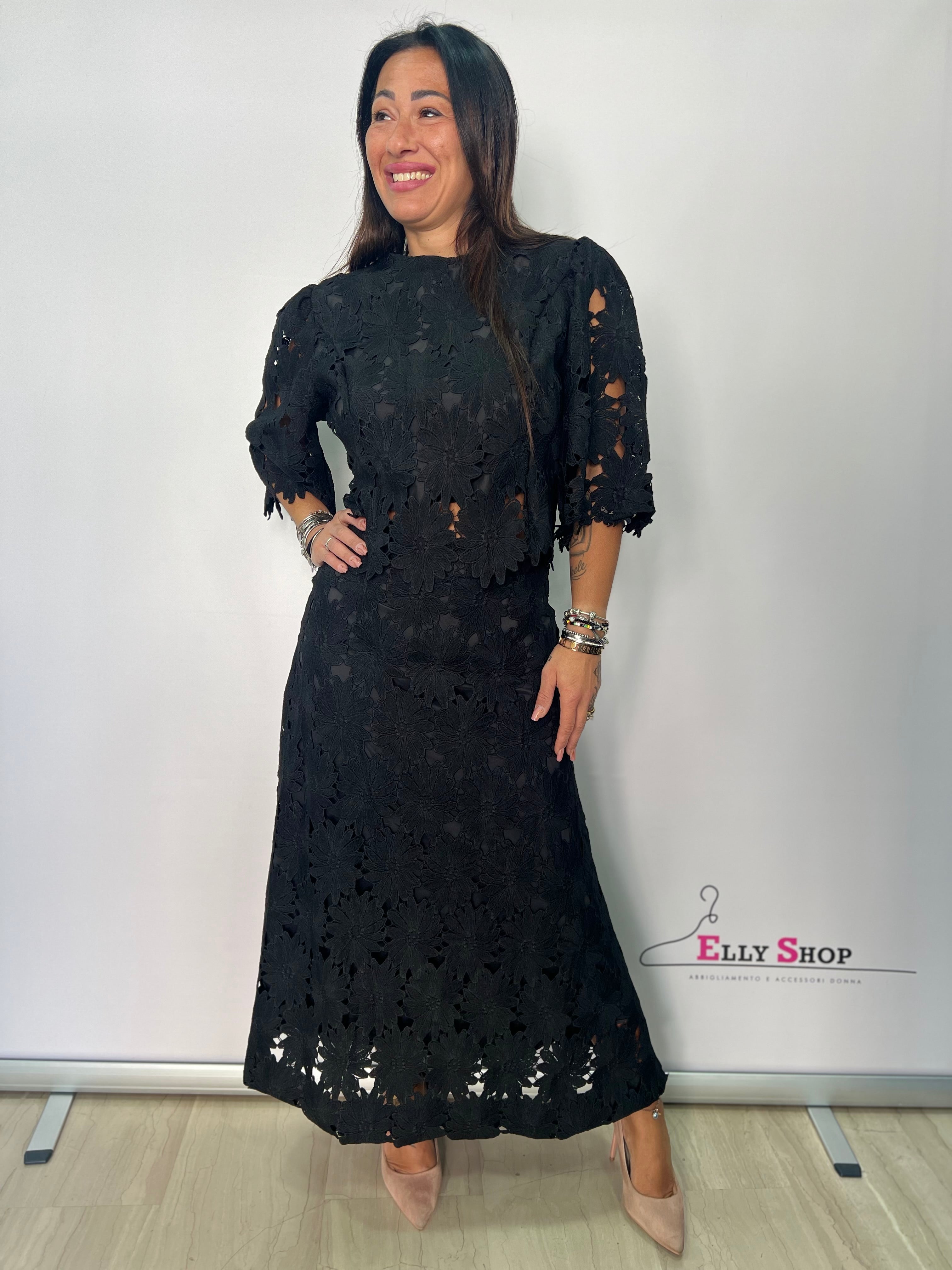 COMPLETO midi pizzo floreale elegante donna