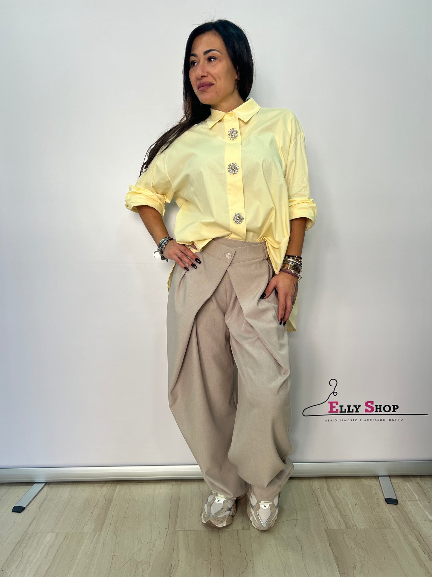 Pantalone donna ampio con piega incrociata