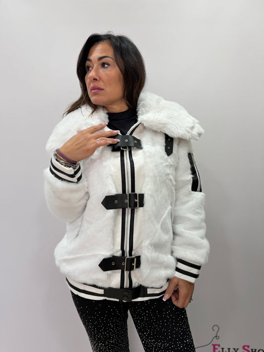 Giacca pelliccia ecologica donna cinturini