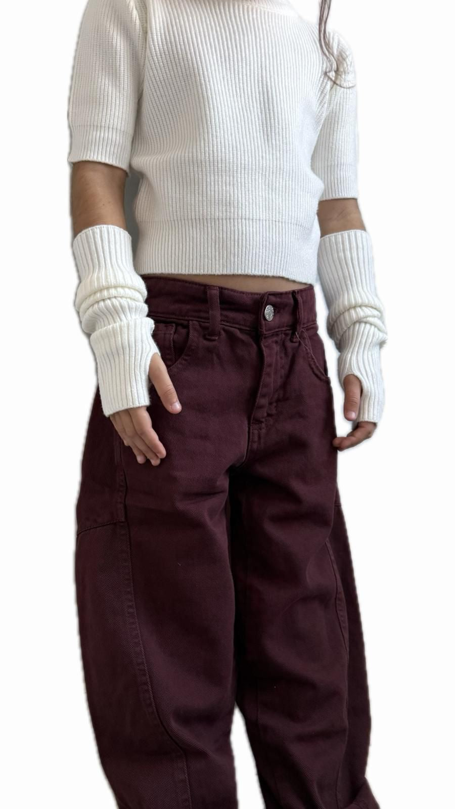 Jeans balloon bambina bordeaux