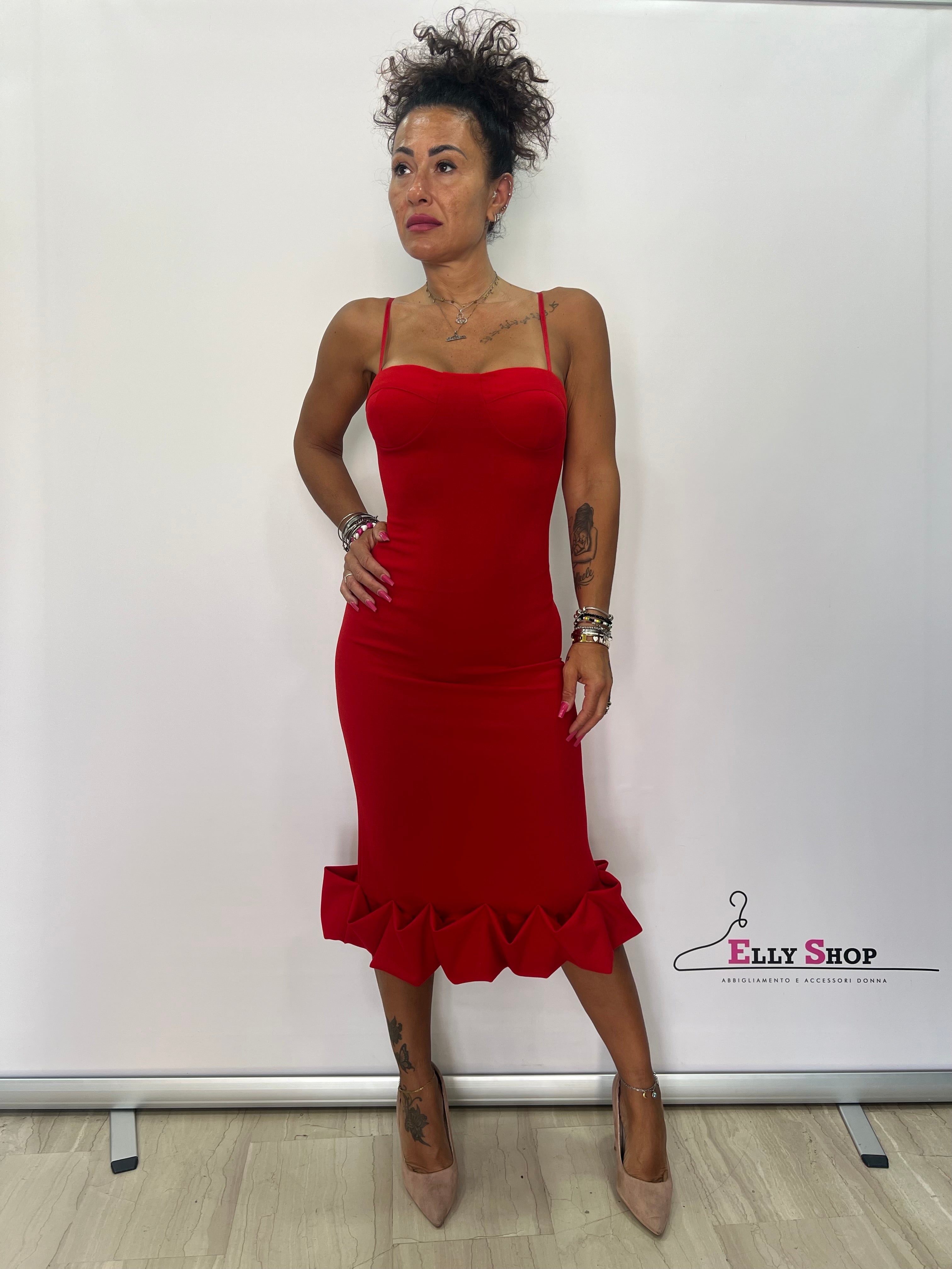 Abito Midi Aderente con Balza Donna