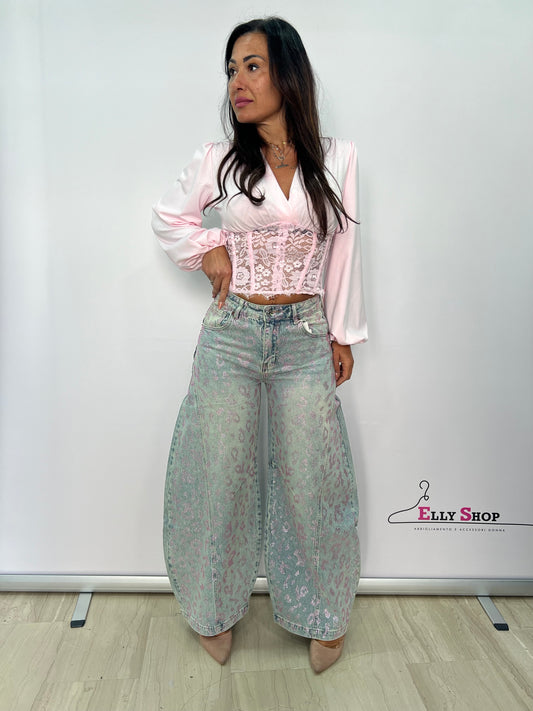 Jeans wide leg animalier donna trendy