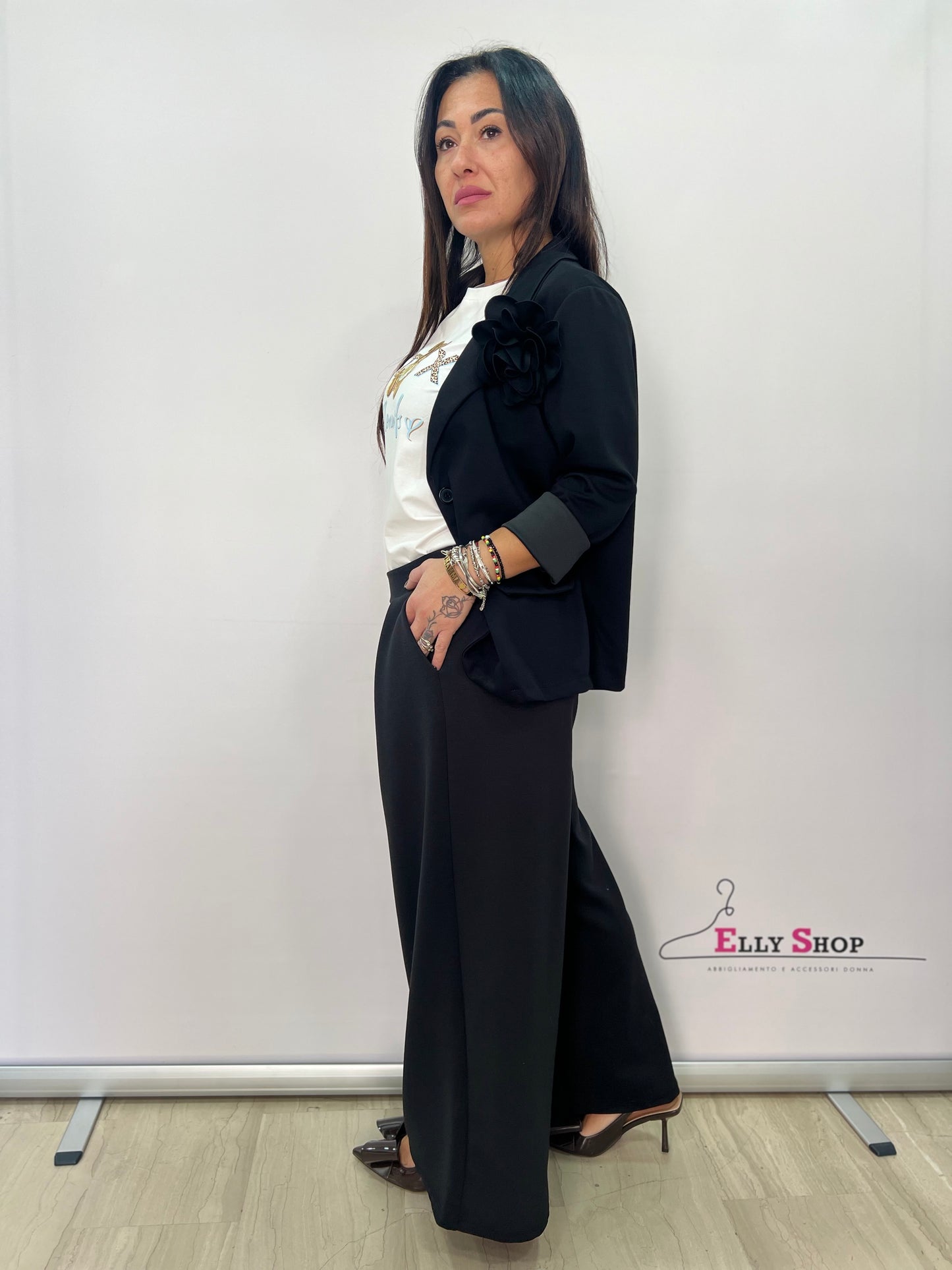 Completo donna elegante giacca e pantalone palazzo