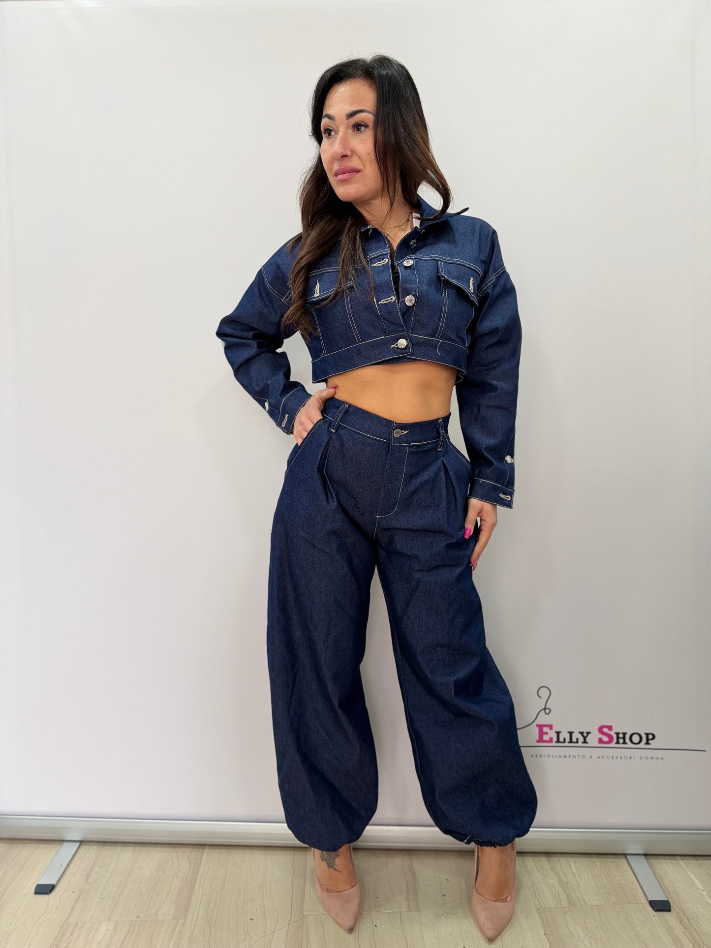 Completo donna 3 pezzi denim scuro trendy