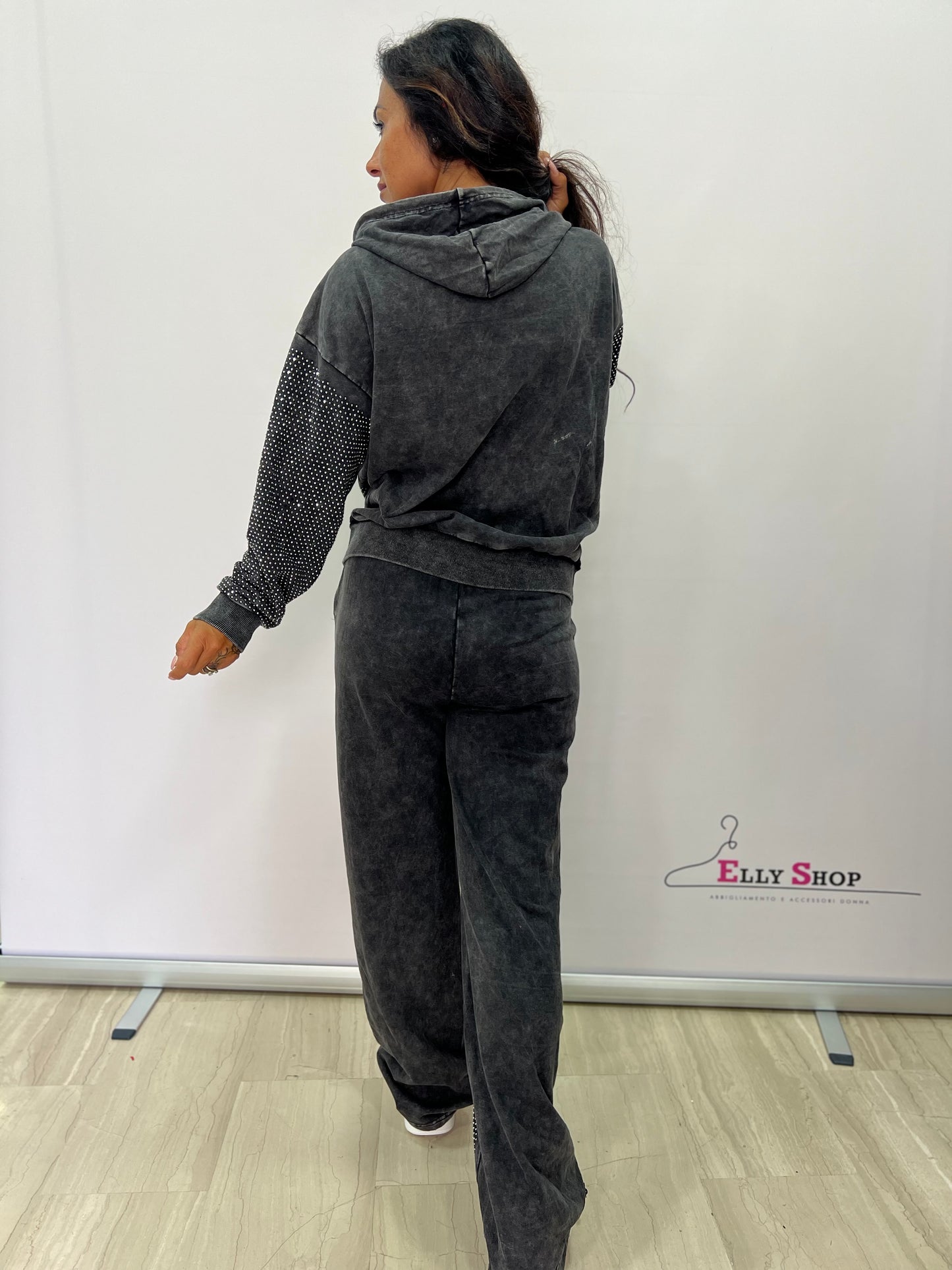 Completo tuta in jeans e brillantini