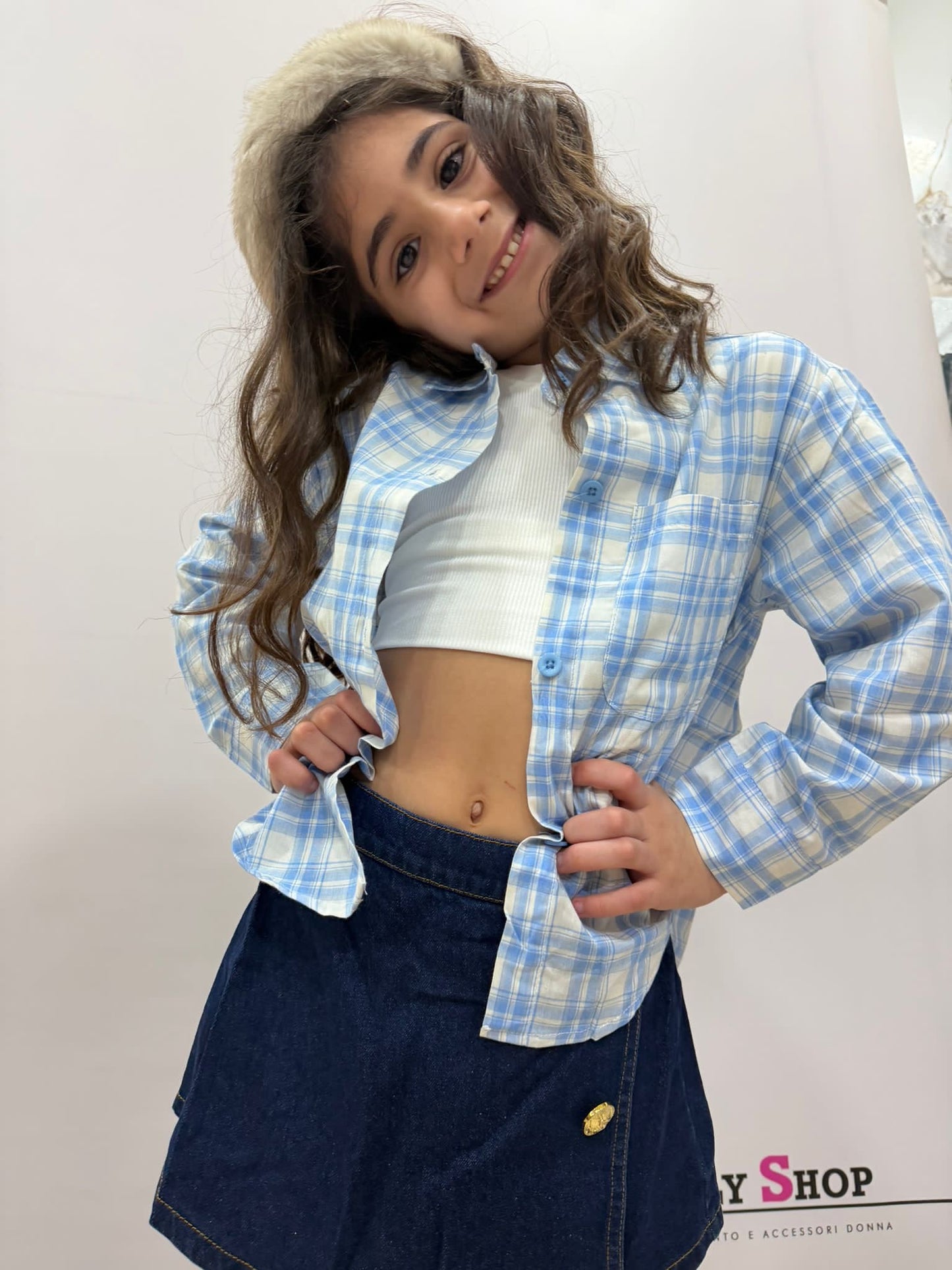 Camicia con t-shirt bambina a quadri