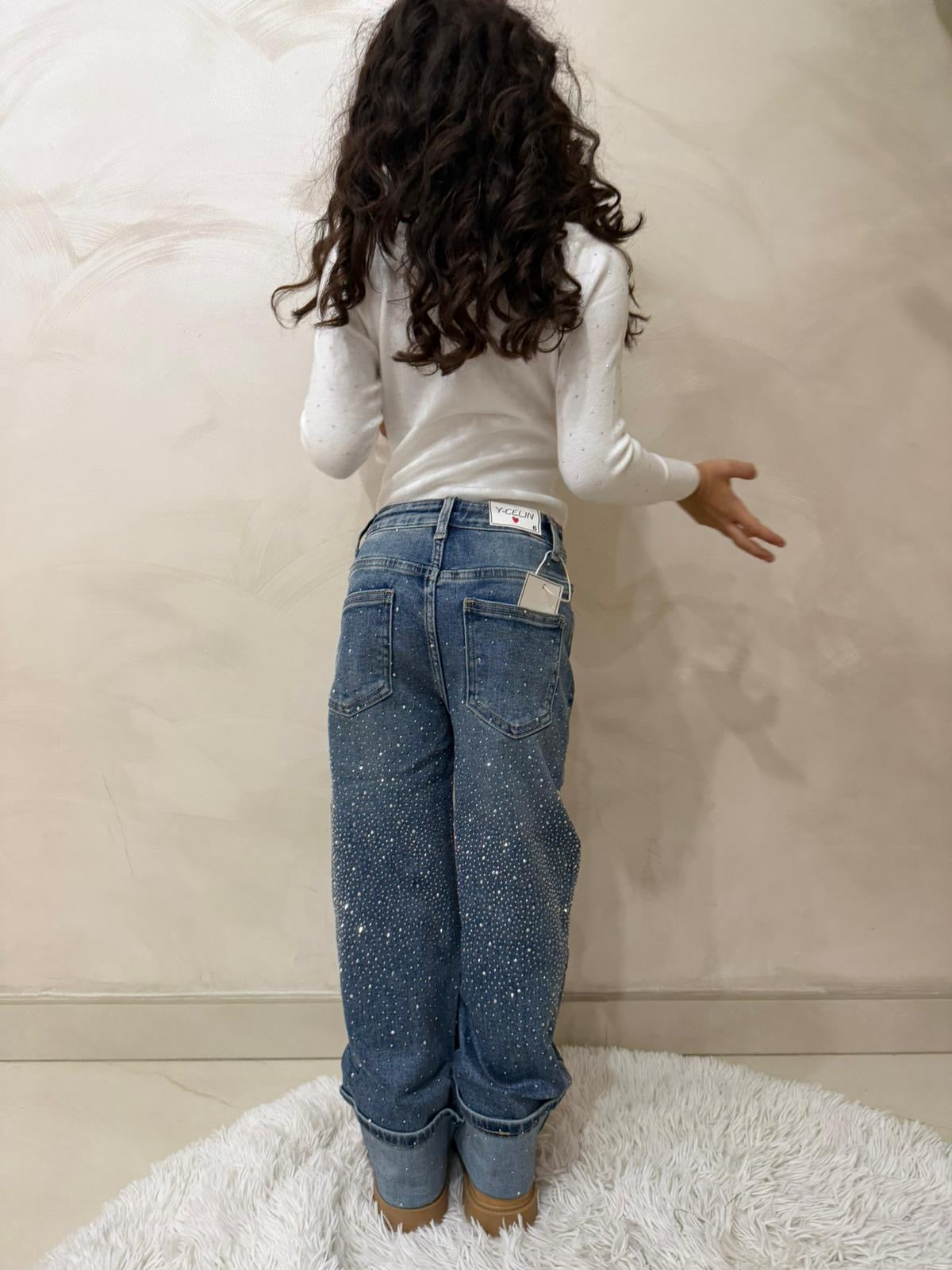 Jeans bambina con strass gamba ampia art.z47
