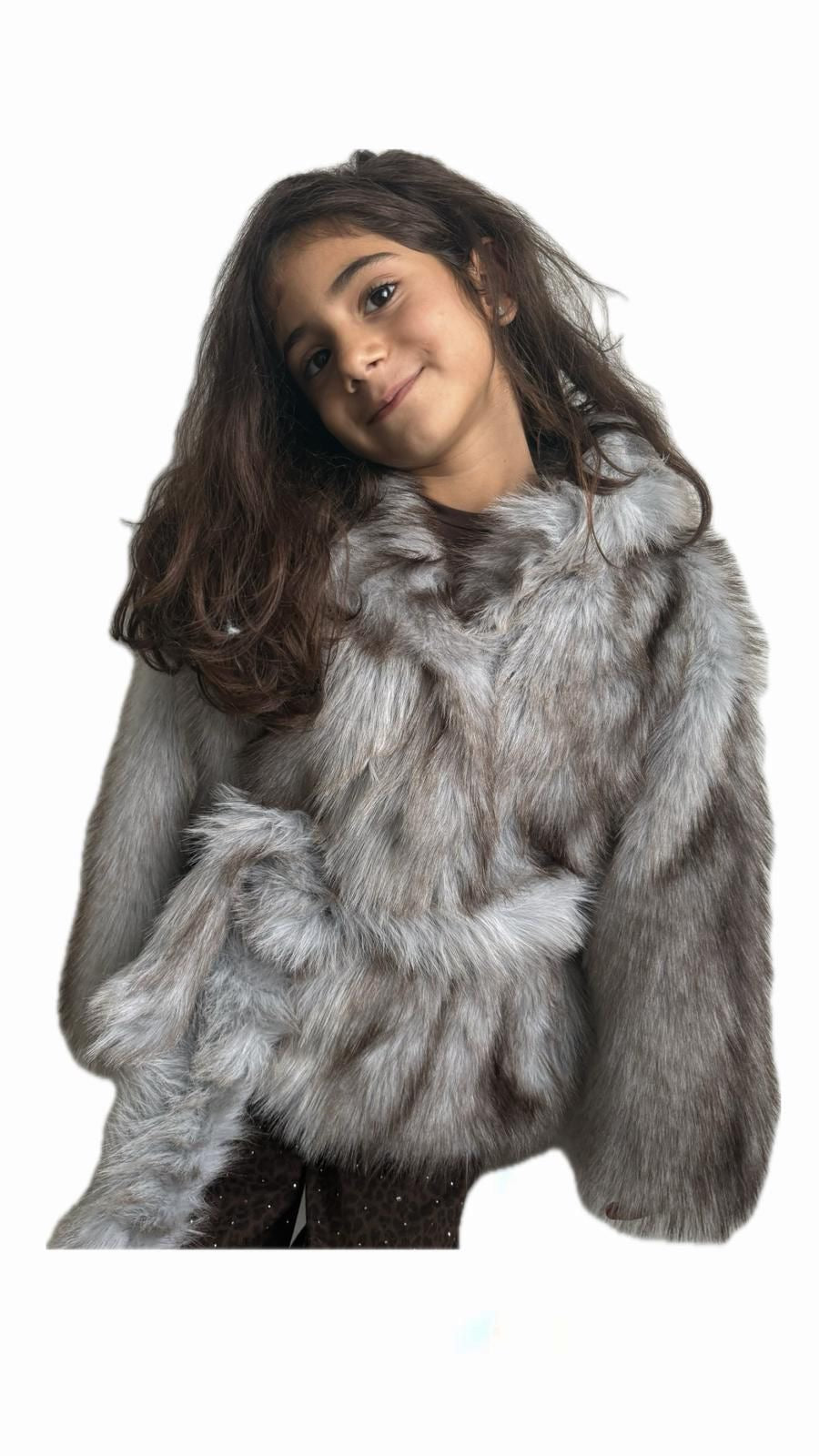 Giacca pelliccia ecologica bambina con cappuccio