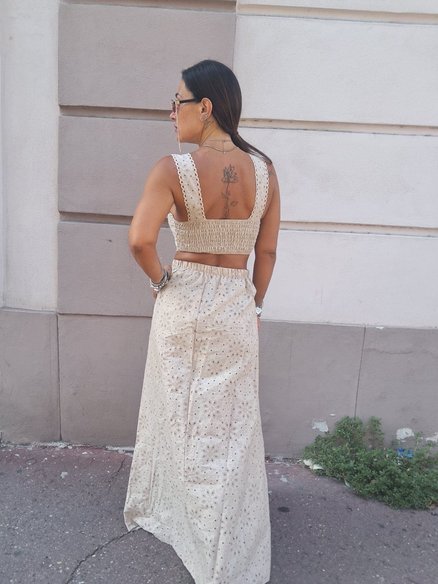 Completo Traforato Crop Top Gonna Lunga SANGALLO