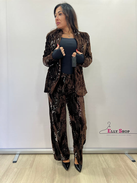 Completo donna elegante in paillettes 2 pezzi