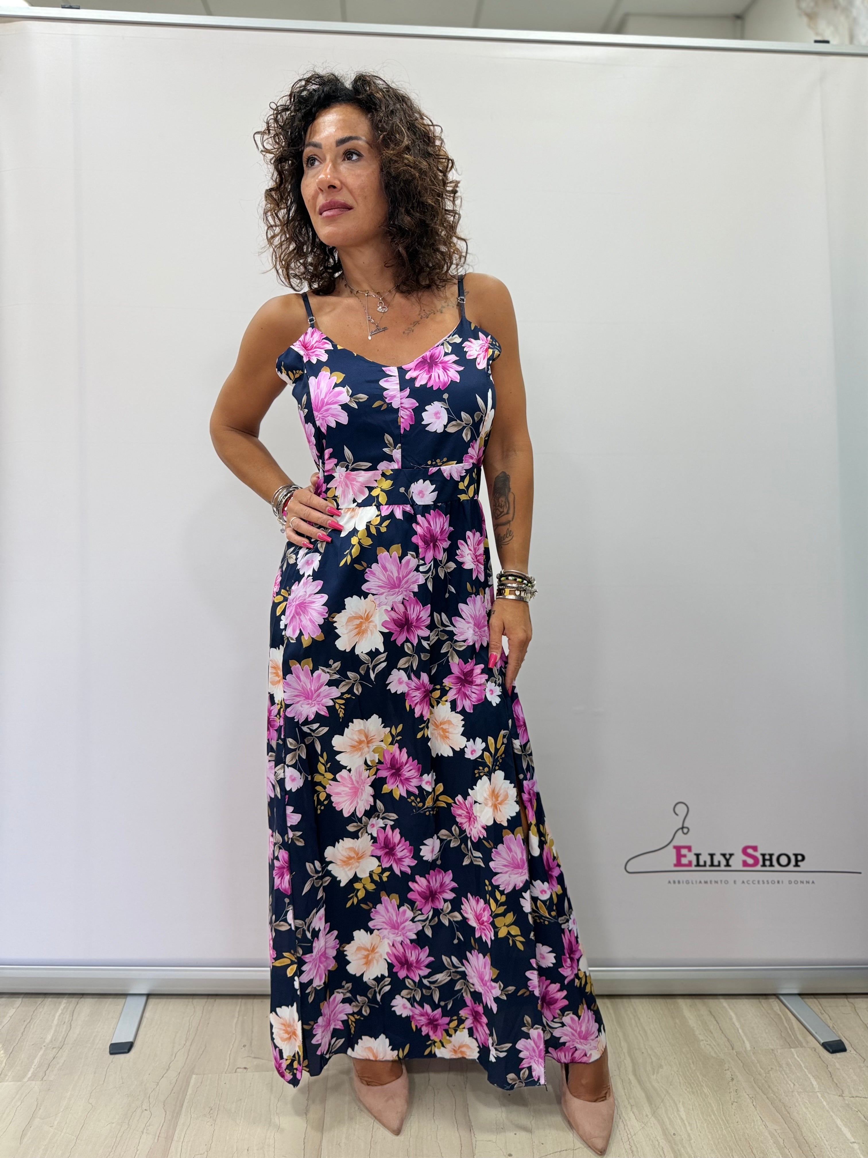 Abito Lungo Curvy Floreale Schiena Scoperta