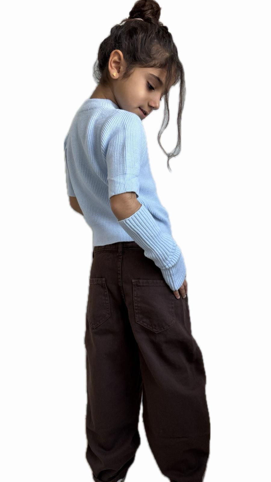 Jeans balloon bambina marrone