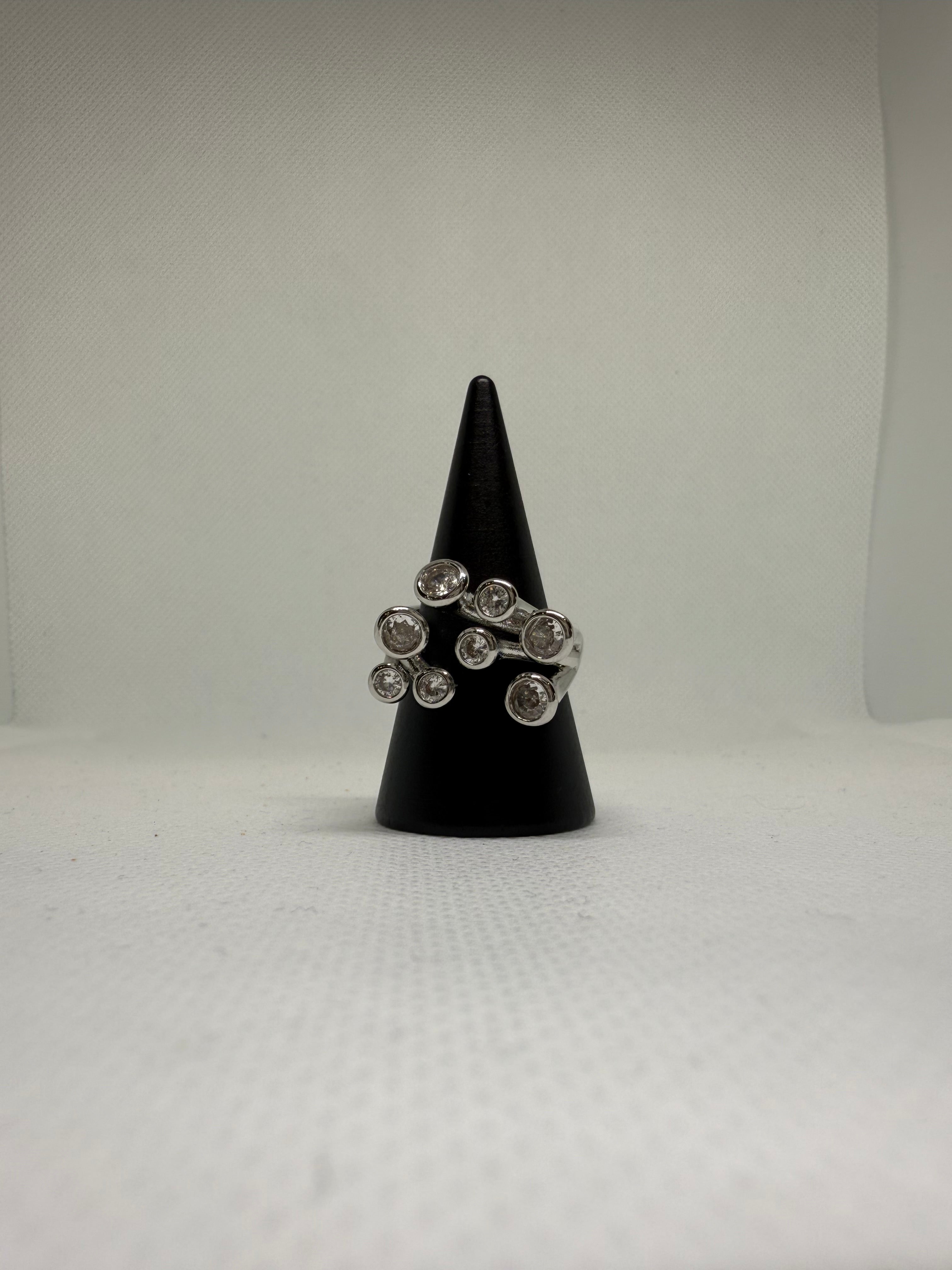 Anello flowers in acciaio e zirconi