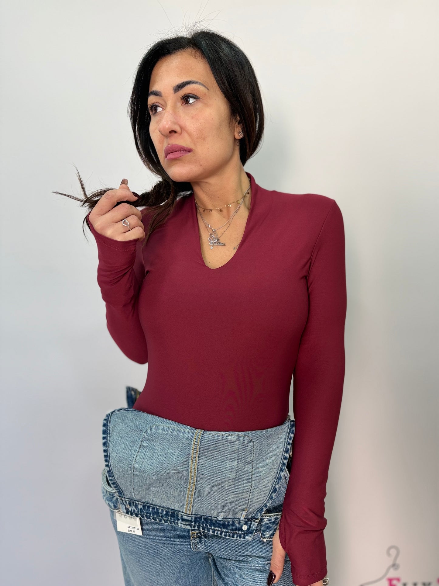 Body donna a manica lunga con scollo a V