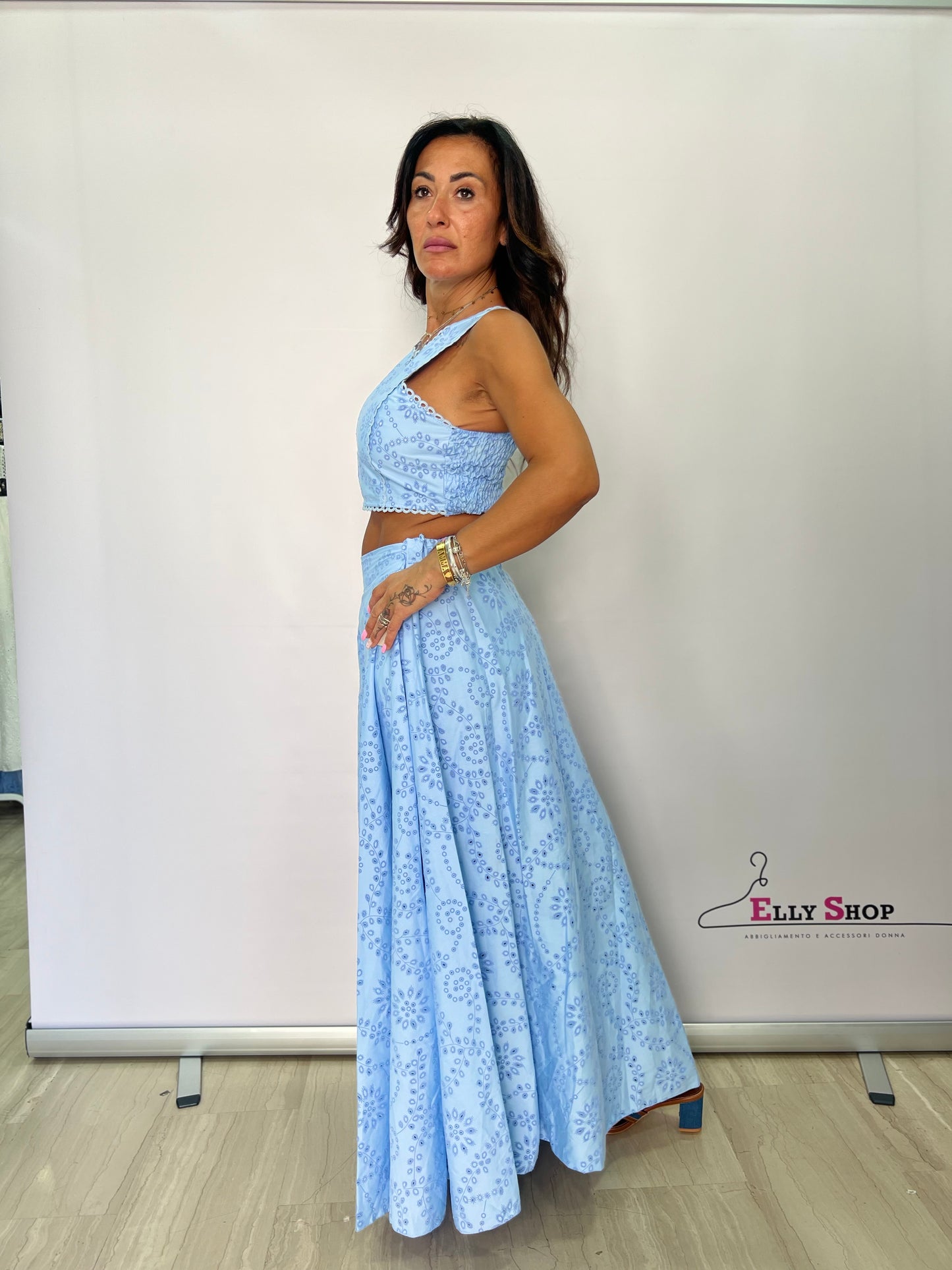 Completo Traforato Crop Top Gonna Lunga SANGALLO