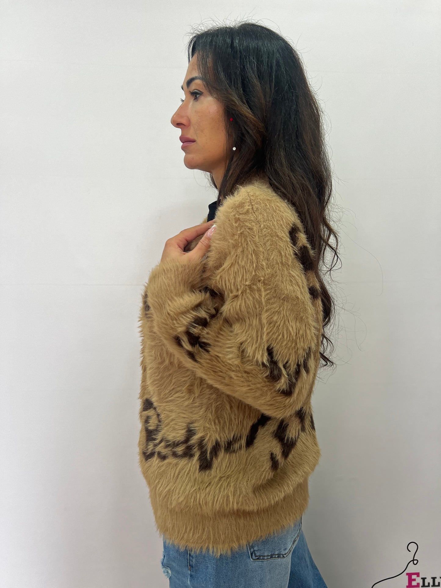 Cardigan peloso donna con scritte a contrasto