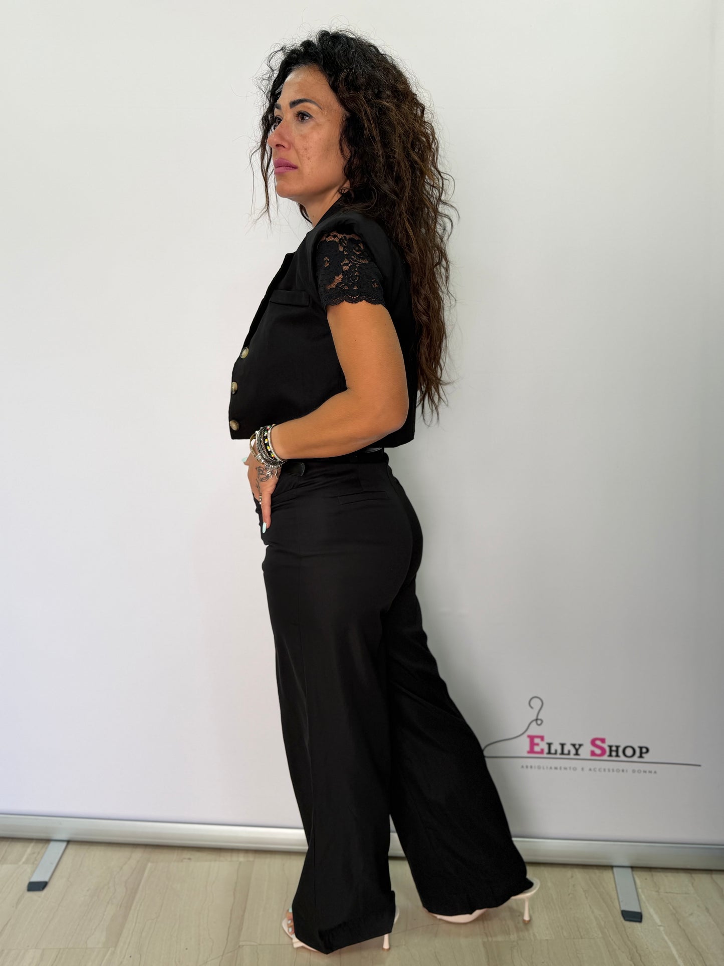 Completo donna gilet crop e pantalone palazzo