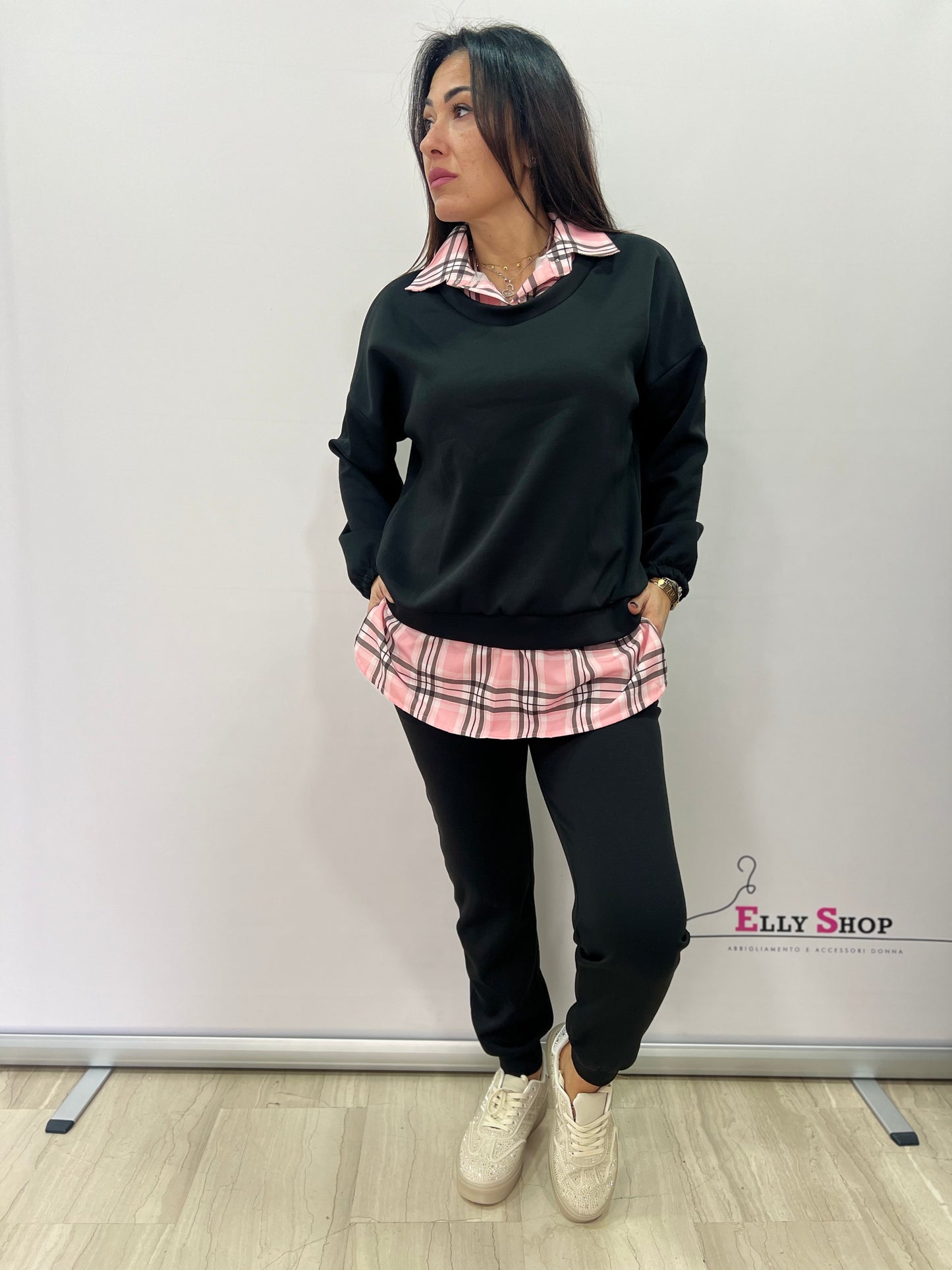Completo donna due pezzi con effetto camicia