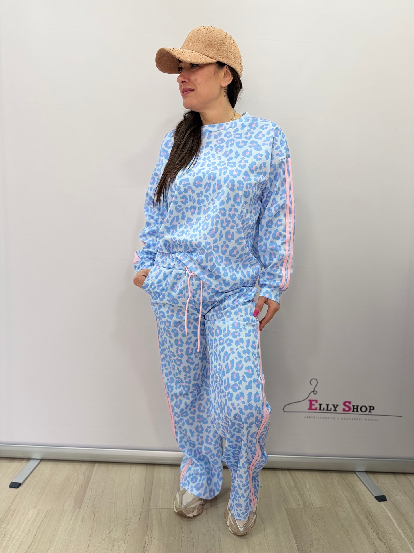 Completo leopardato donna sportivo strisce rosa