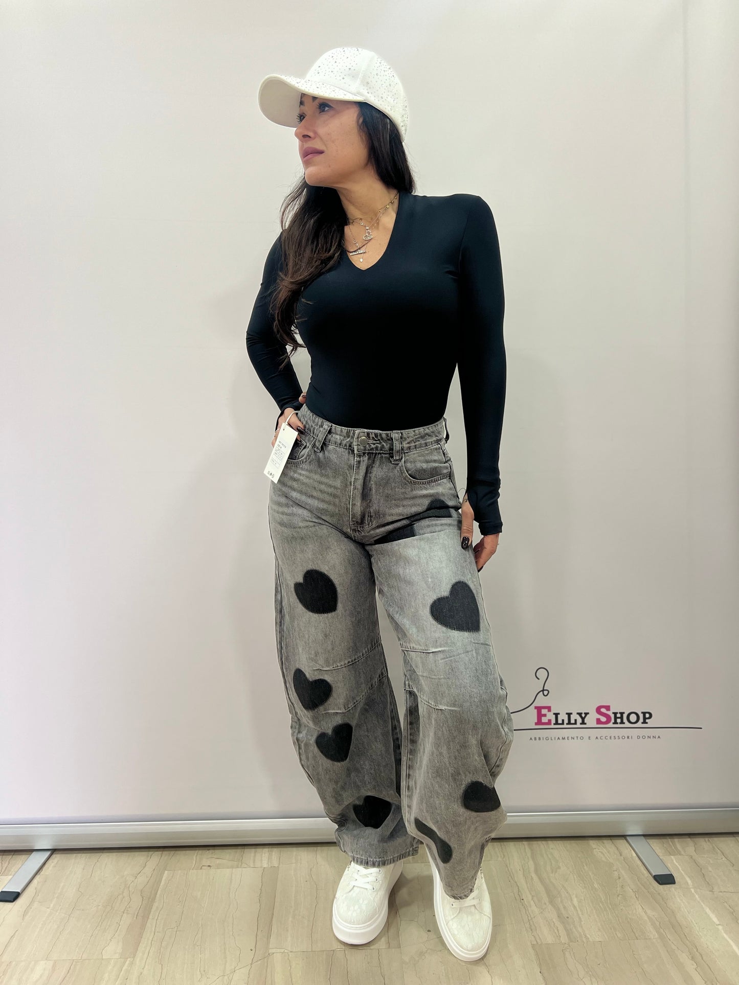 Jeans donna con cuori a vita alta