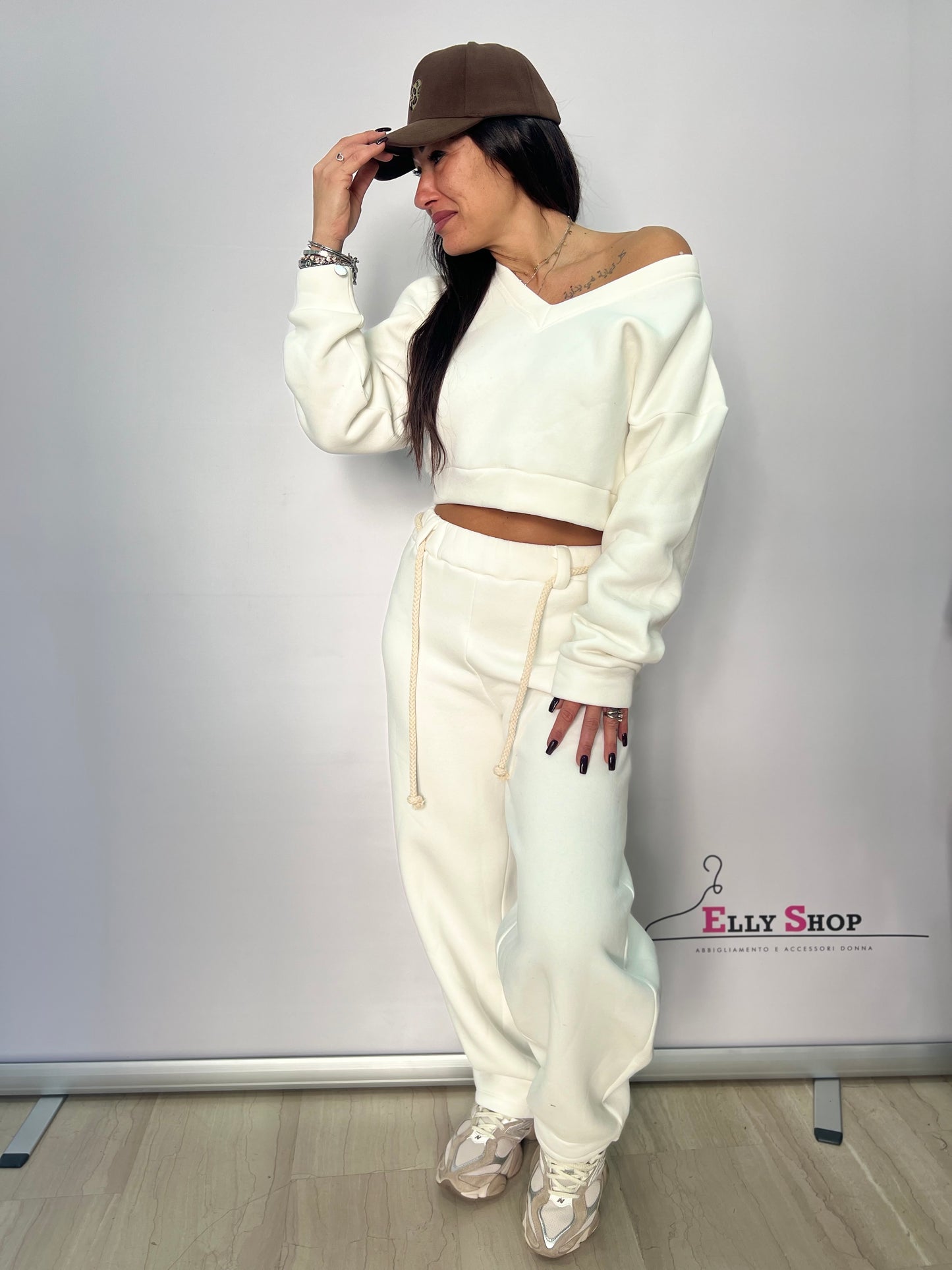 Completo tuta donna felpa crop e pantalone jogging