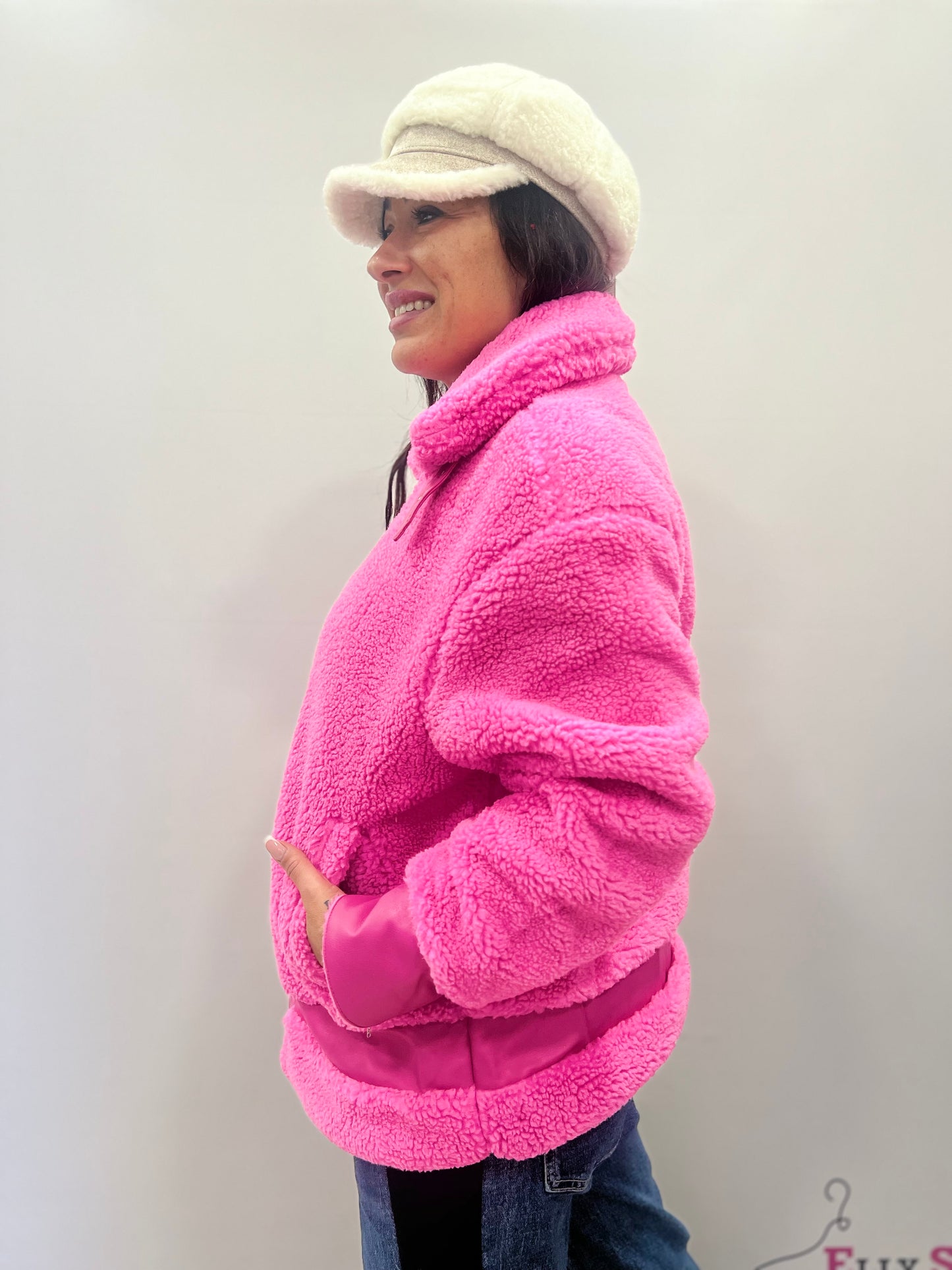 Giacca teddy donna con ecopelle montone