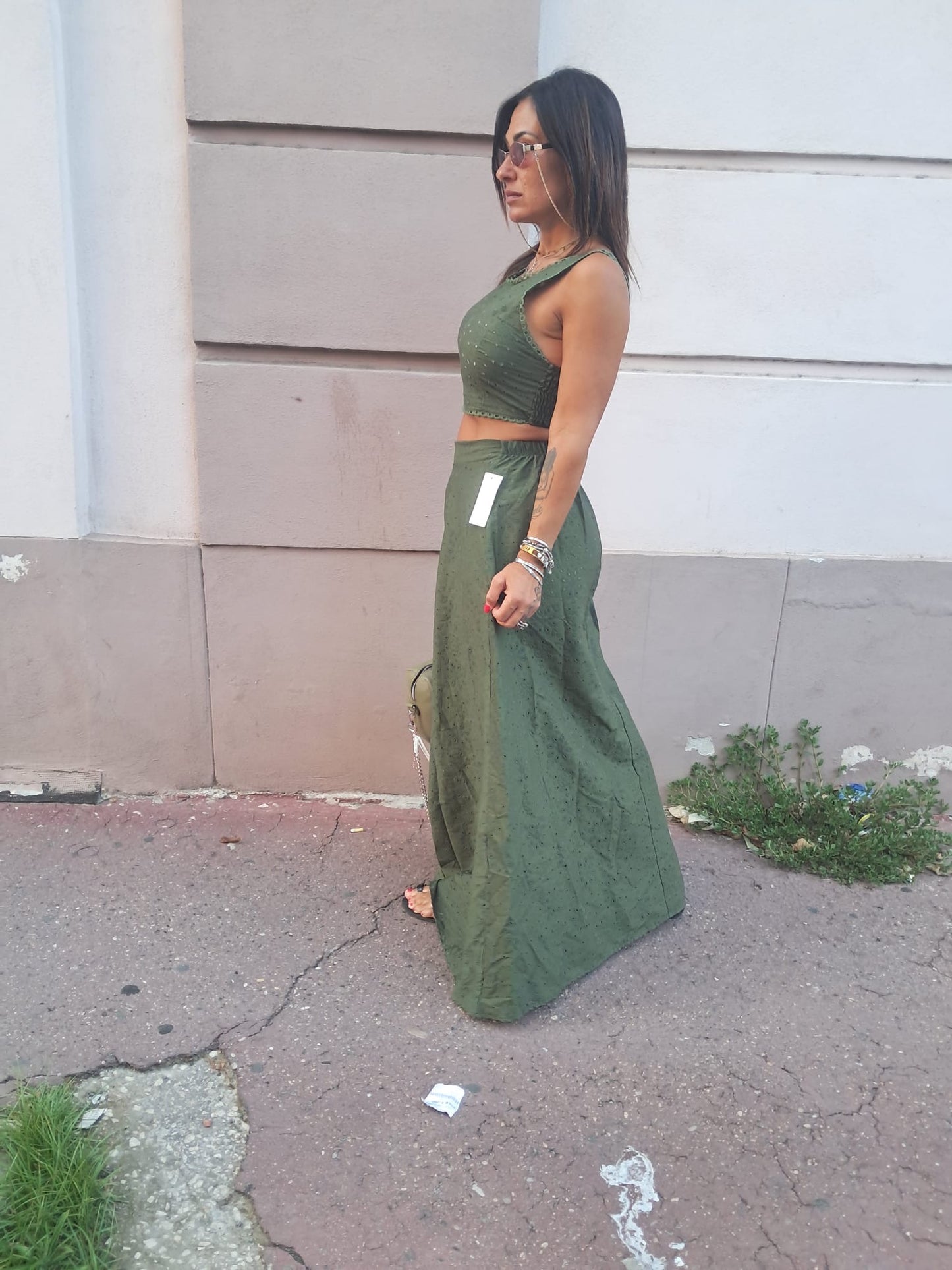 Completo Traforato Crop Top Gonna Lunga SANGALLO