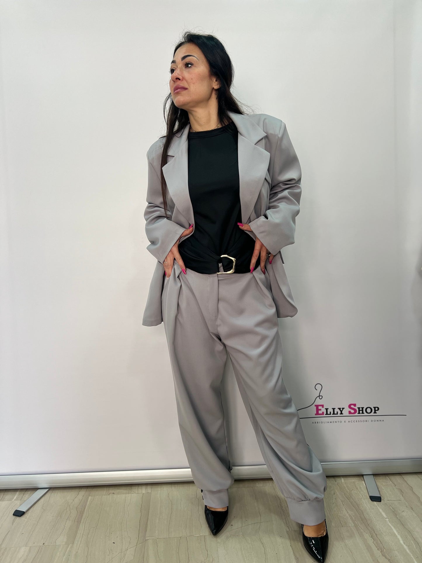 Tailleur curvy donna blazer e pantalone elegante