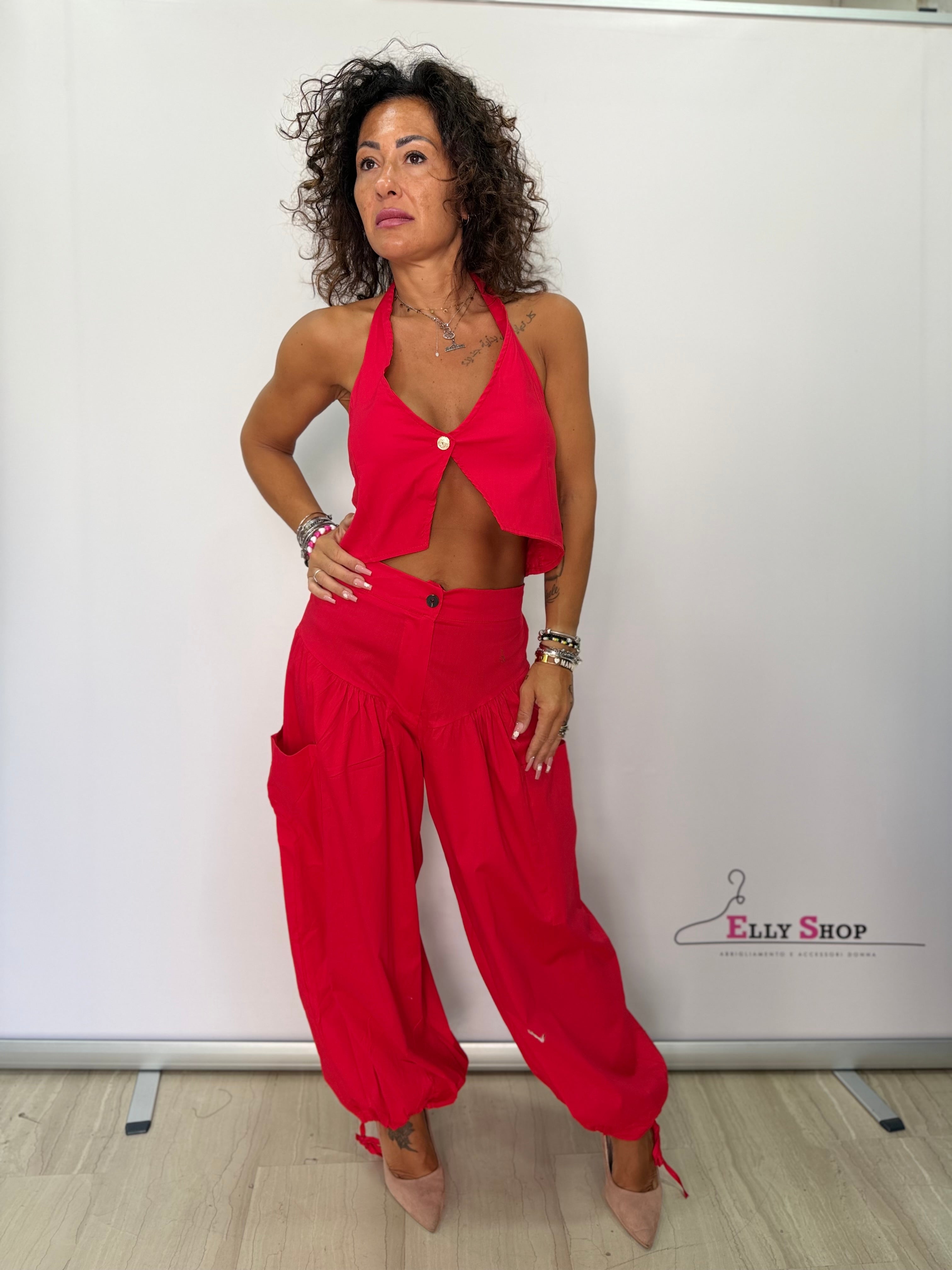 Completo Ibiza Donna Top Halter e Pantalone Balloon Donna