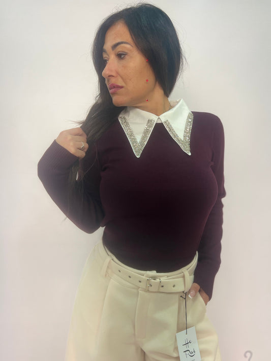 Maglia donna con colletto gioiello elegante