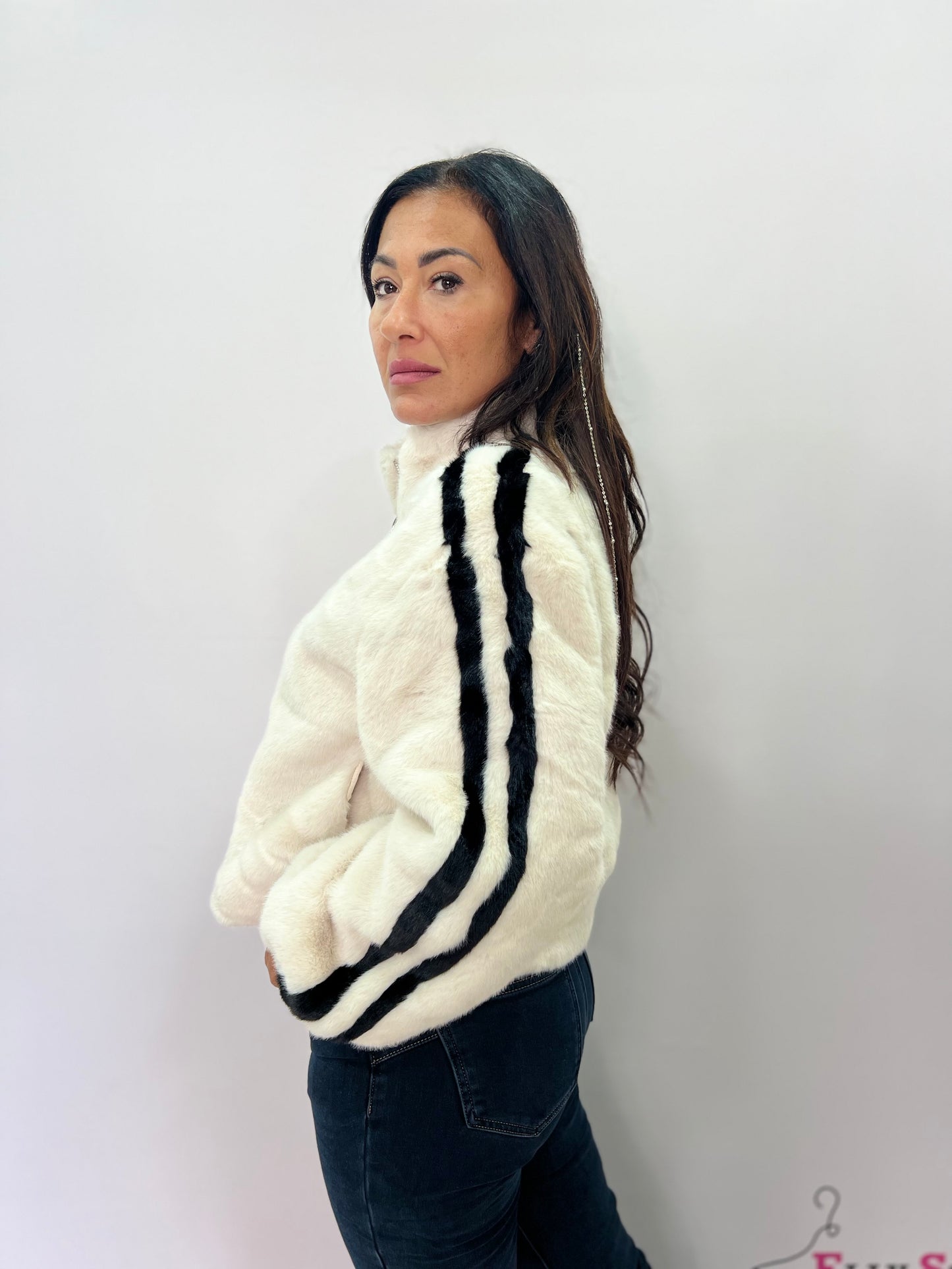 Giacca in ecopelliccia donna con bande laterali