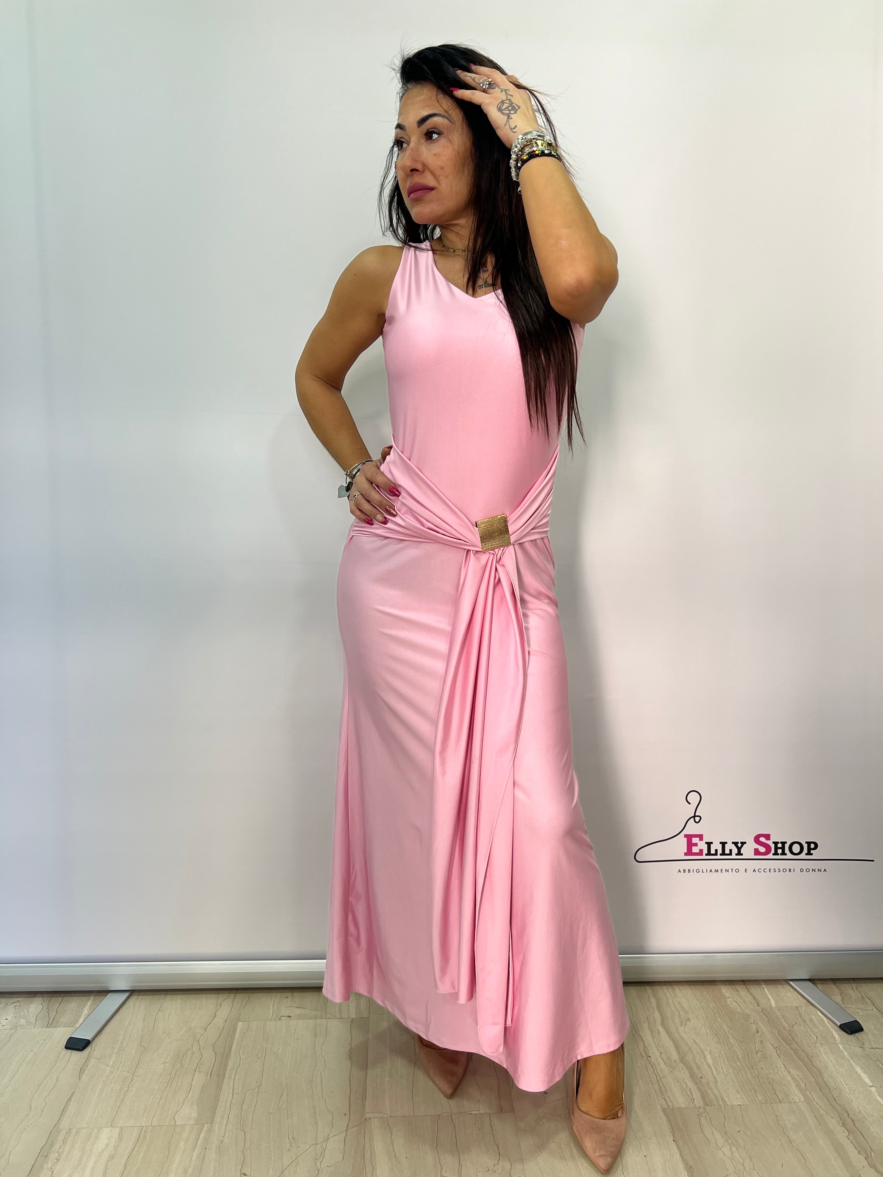Abito lungo elegante con drappeggio oro