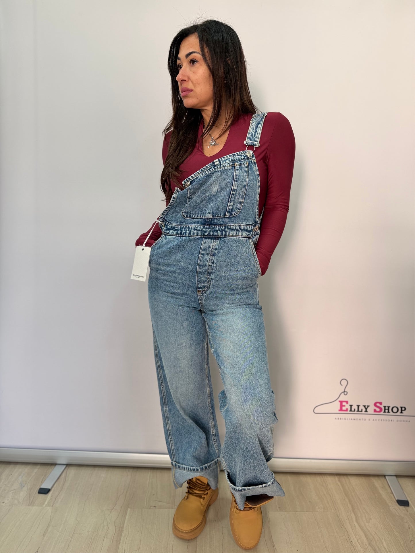 Salopette lunga donna in denim casual