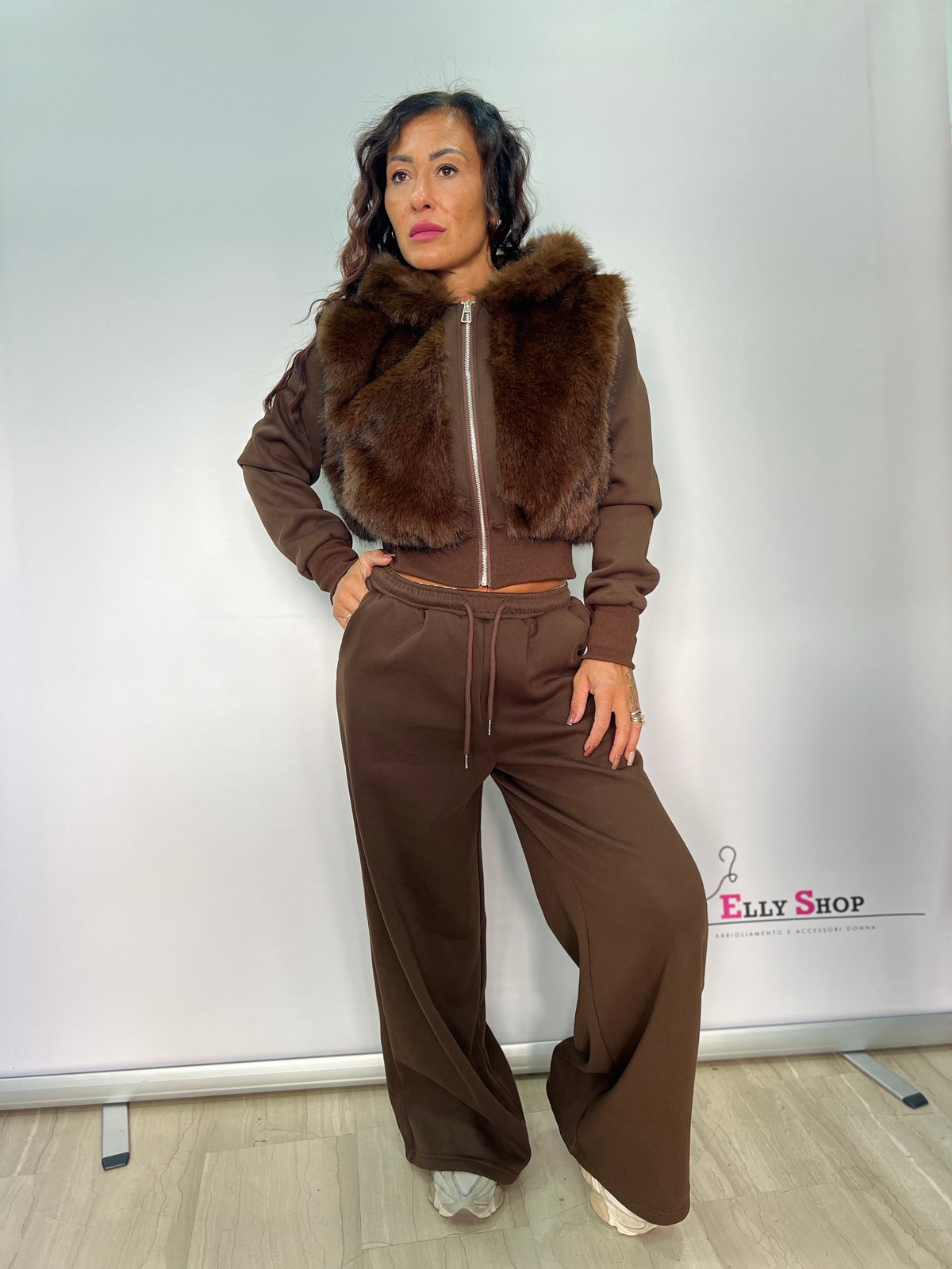 Completo Donna Glam con Ecopelliccia e Pantalone Palazzo