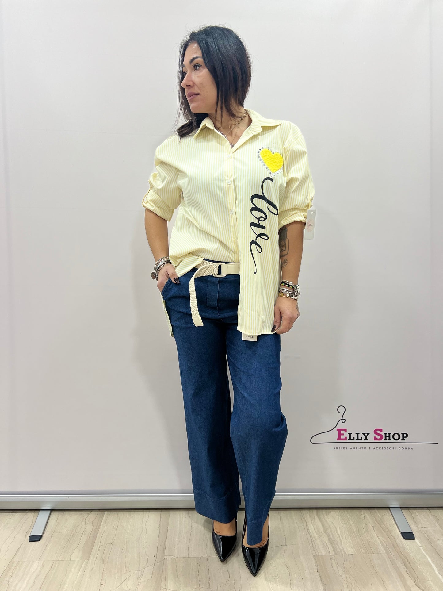 Camicia donna a righe con cuore Love