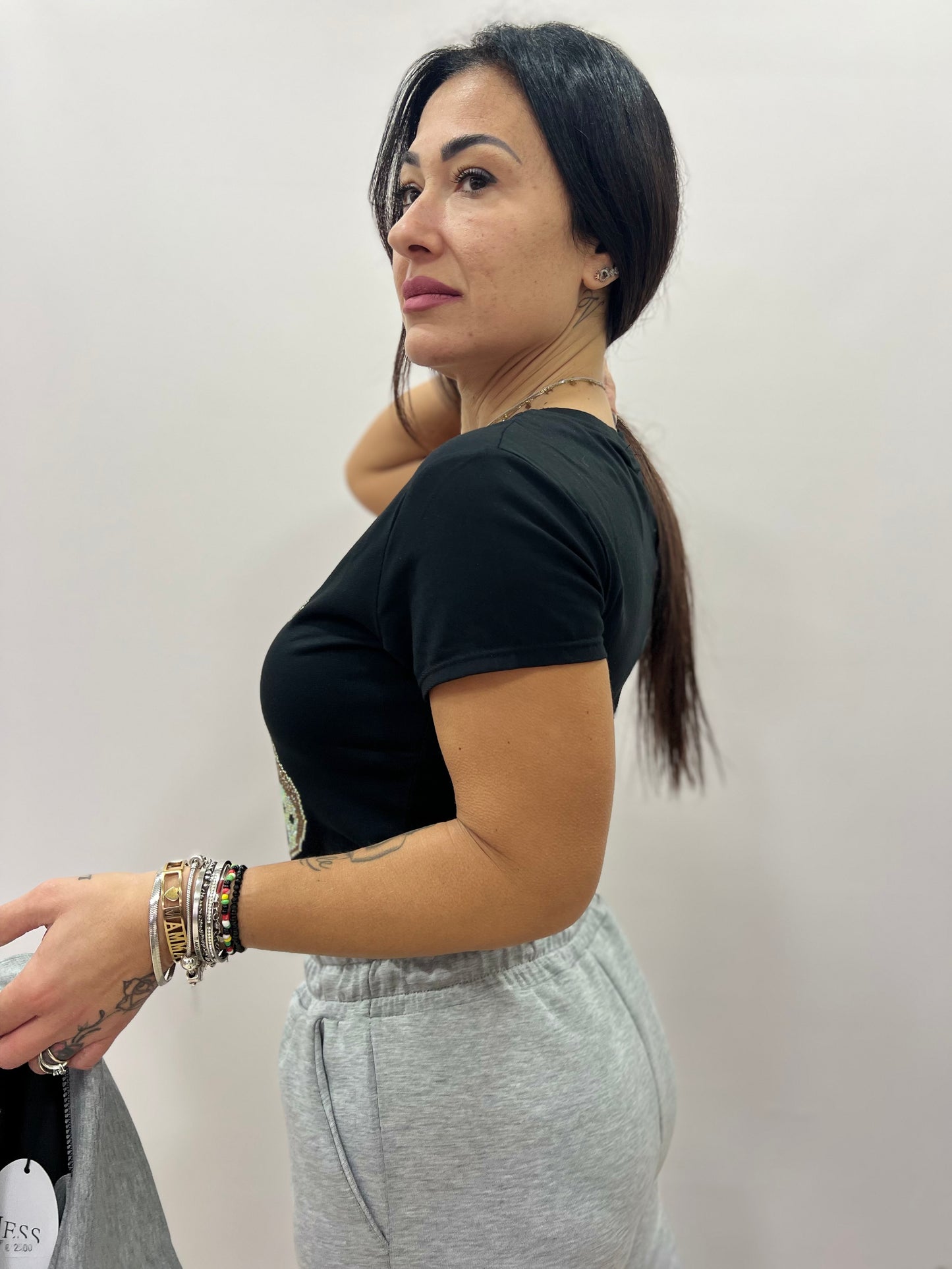 T-shirt donna con orsetto strass gioiello