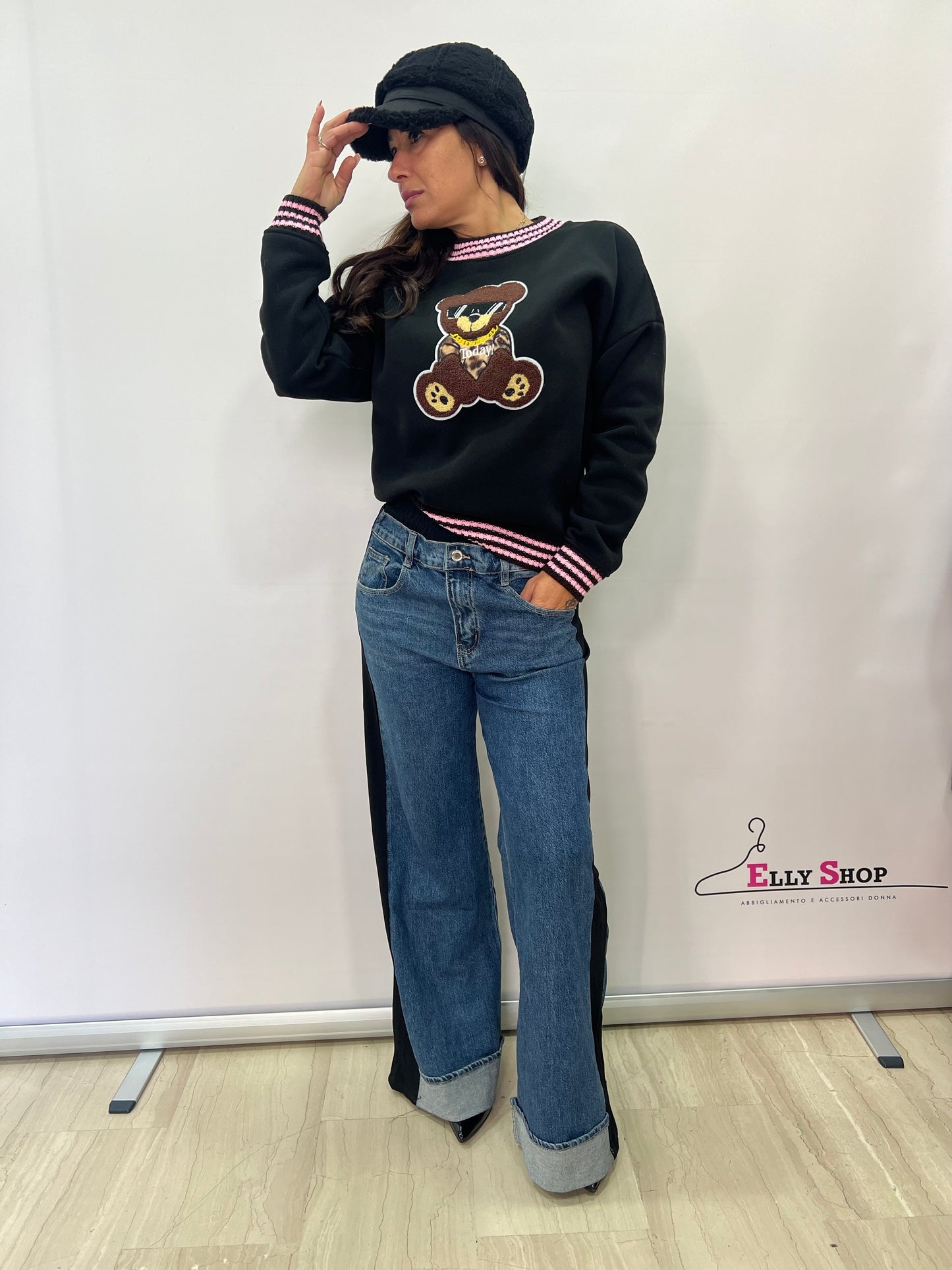 Felpa donna orsetto ricamata