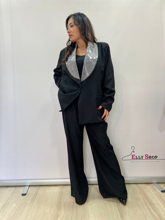 Completo donna elegante curvy con giacca glitter