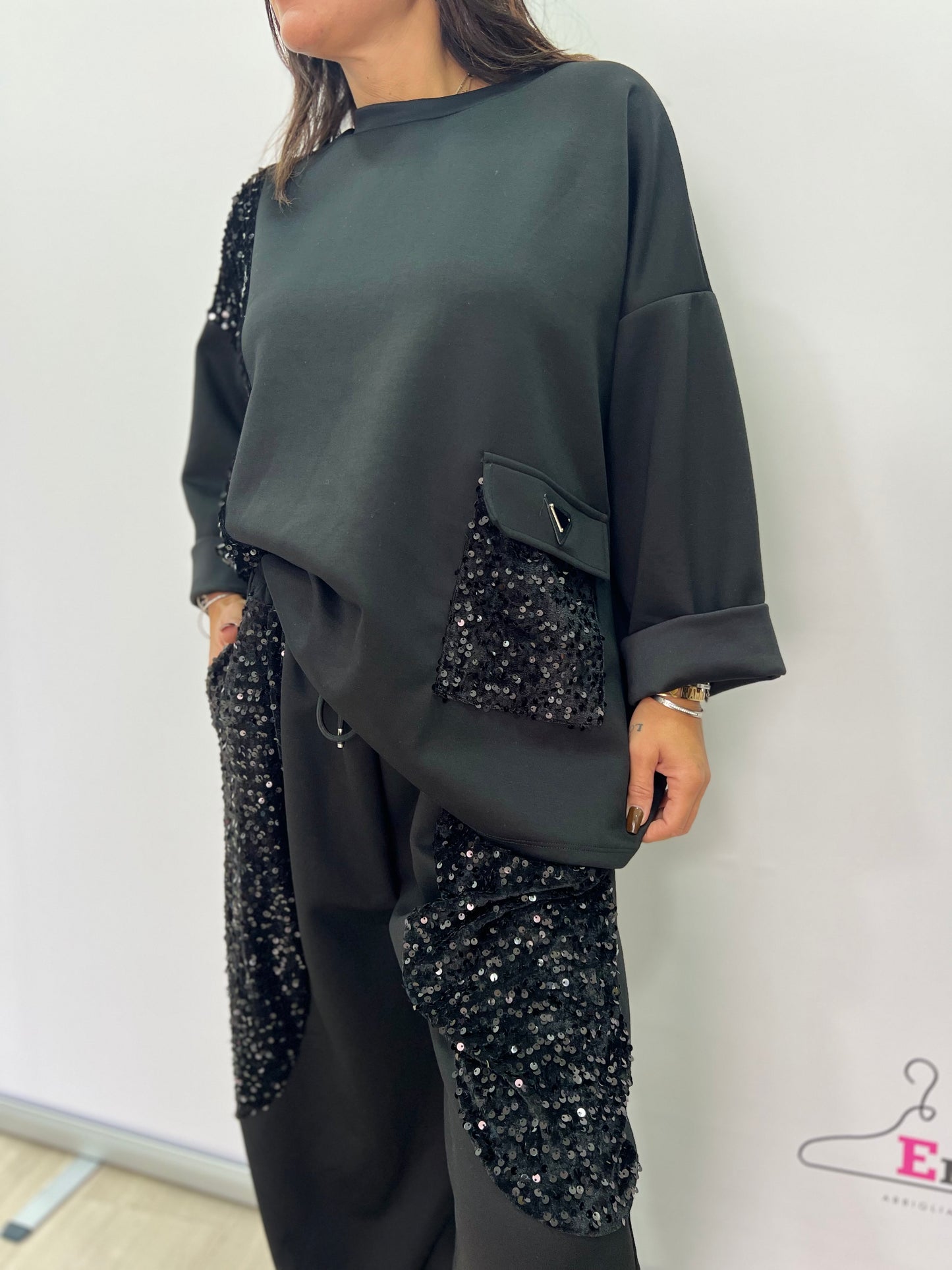 Completo curvy  con paillettes donna