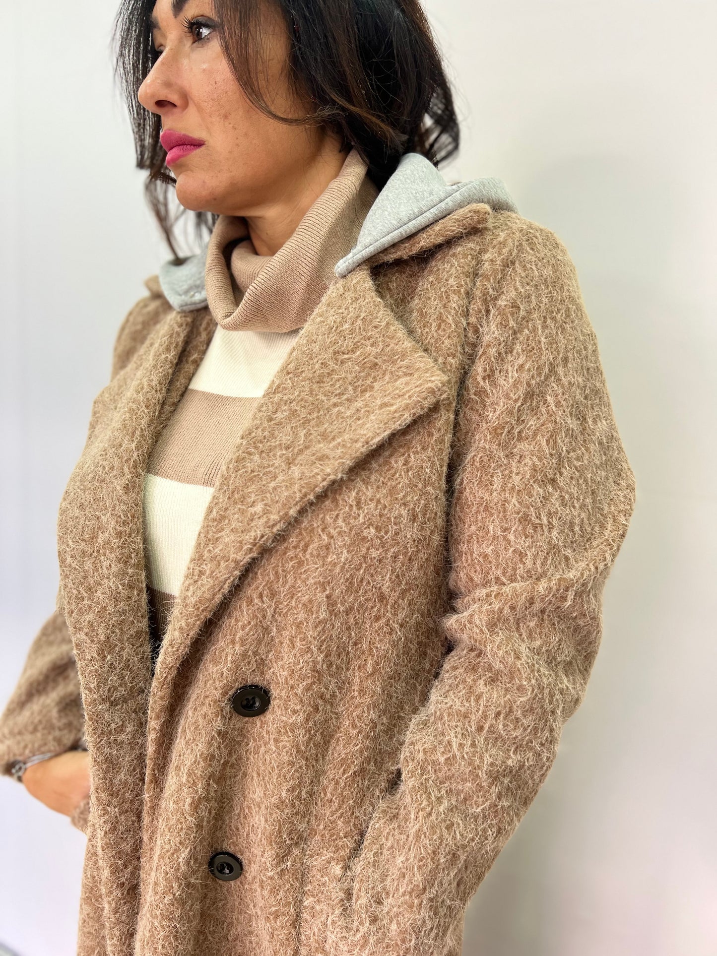 Cappotto lungo donna con cappuccio interno removibile