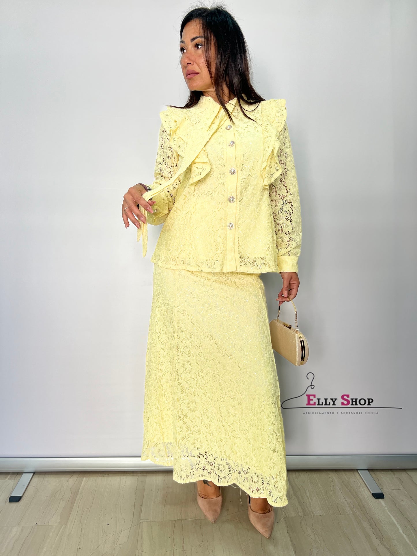Completo elegante pizzo donna lungo cerimonia