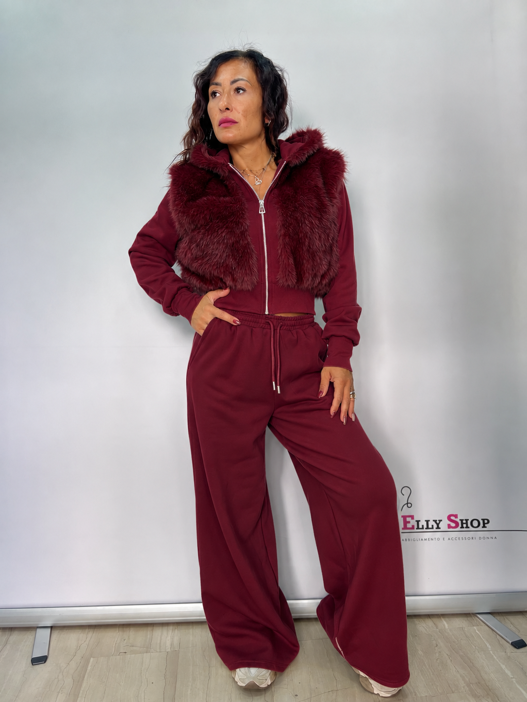 Completo Donna Glam con Ecopelliccia e Pantalone Palazzo
