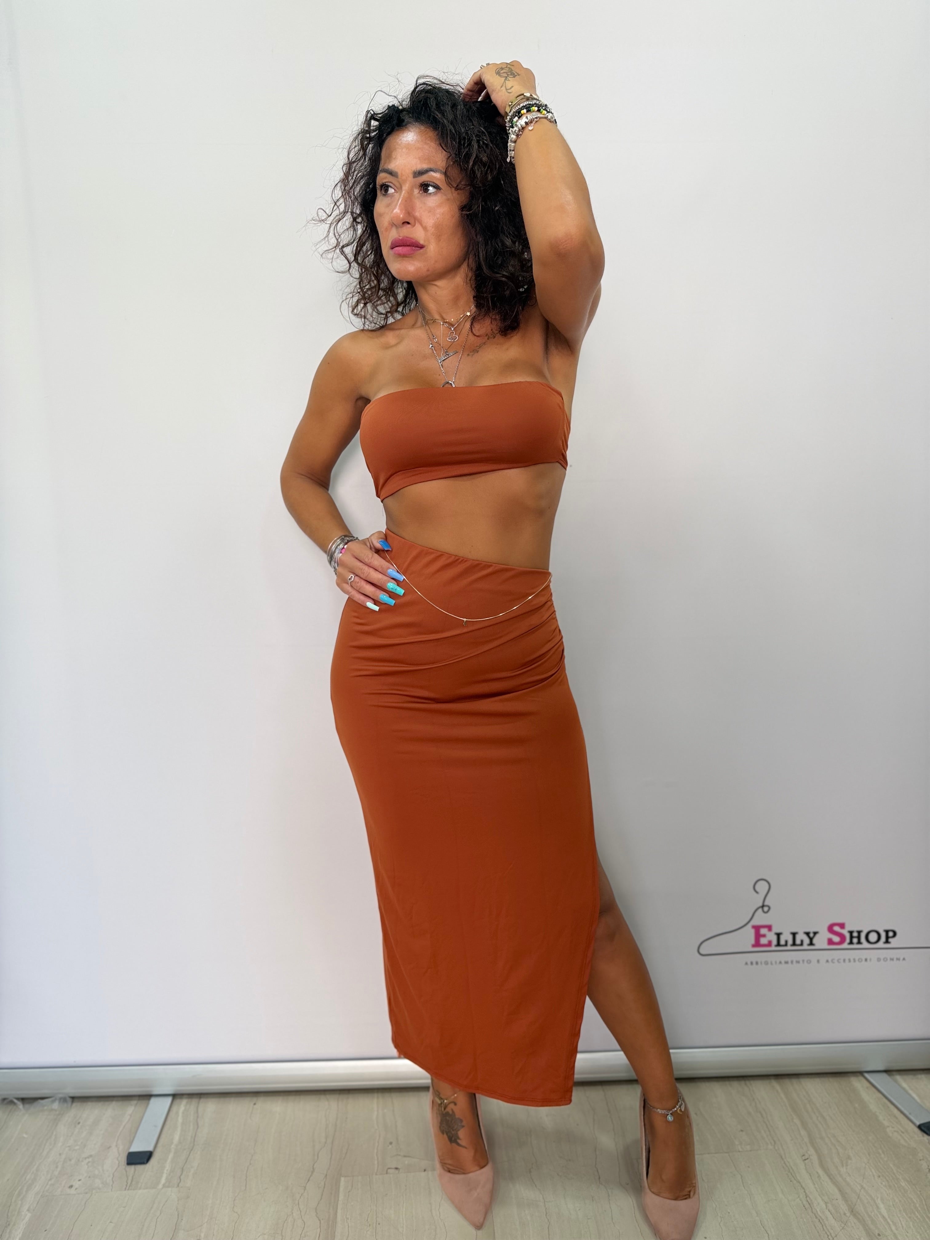 Completo Santorini Donna Top Fascia e Gonna Longuette con Spacco