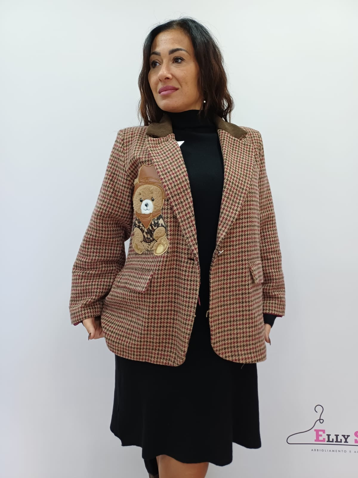 Blazer donna pied de poule con orsetto